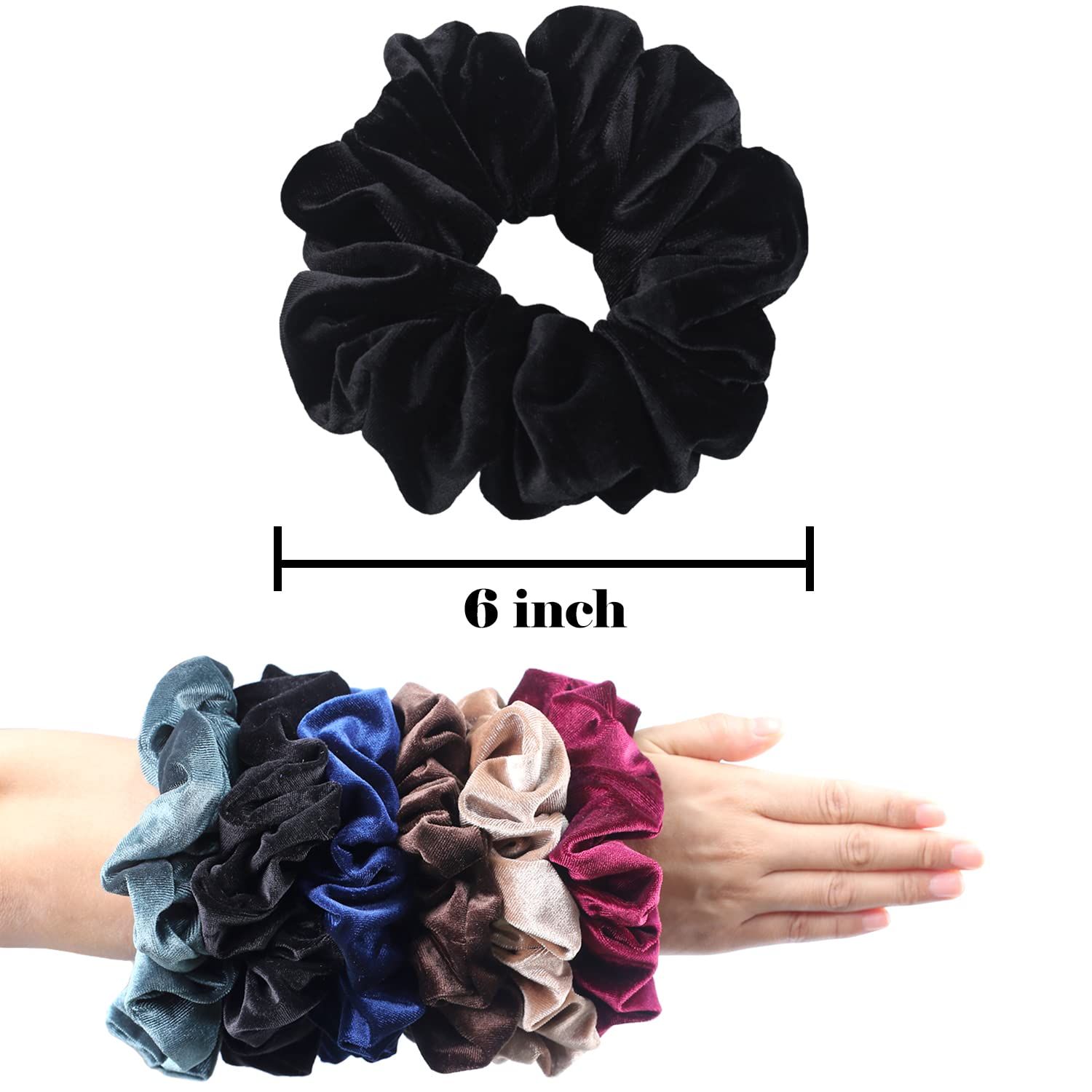 Extra Large Scrunchies or Women's Thick Hair, Premium Velvet Sot Jumbo Scrunchy, XL 6 inch Big Elastic Band Hair Accessories, 4 Pack, Black - Image 5