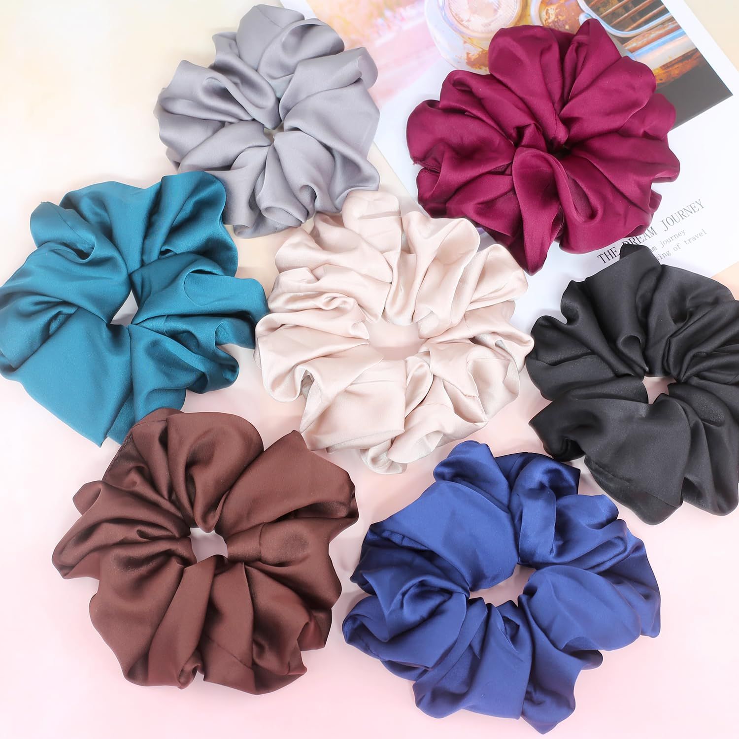 Big Scrunchies or Women Thick Hair, Premium Satin Soter than Silk, XL 6 Inch Extra Large Scrunchy Elastic Hair Bands Accessories, 6 Pack, Neutral - Image 3