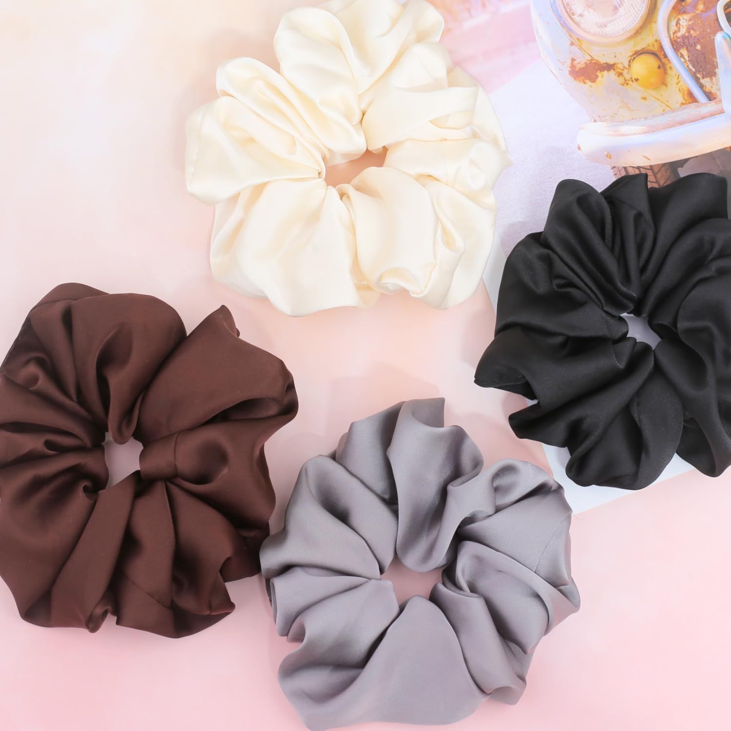 Big Scrunchies or Women Thick Hair, Premium Satin Soter than Silk, XL 6 Inch Extra Large Scrunchy Elastic Hair Bands Accessories, 6 Pack, Neutral - Image 4