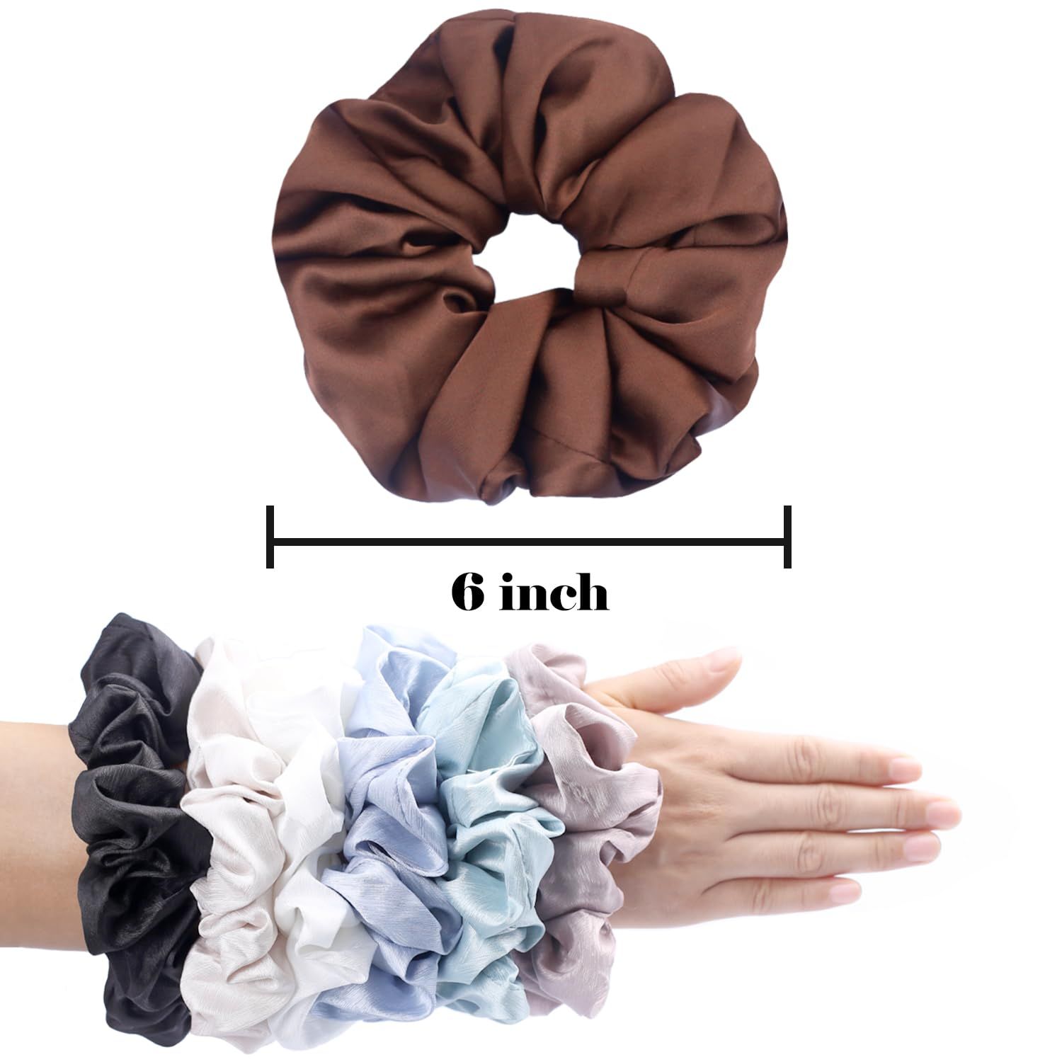 Big Scrunchies or Women Thick Hair, Premium Satin Soter than Silk, XL 6 Inch Extra Large Scrunchy Elastic Hair Bands Accessories, 6 Pack, Neutral - Image 6