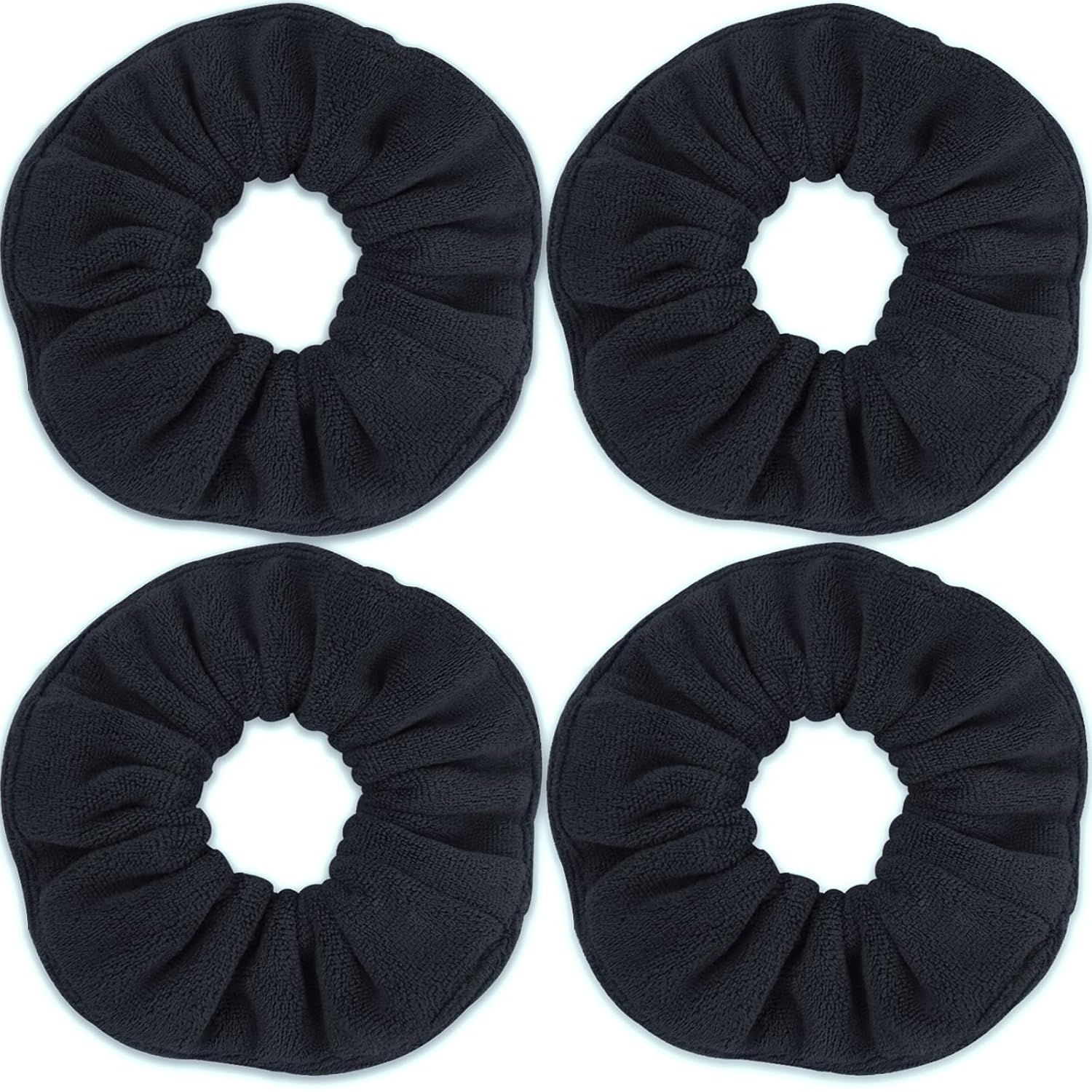 Super Towel Scrunchies or Drying Hair, Absorbent and Sot Microiber or rizz ree, Large Thick Ponytail Holder Wet Hair Accessories or Women and Girls, 4 PCS (Black) - Image 1