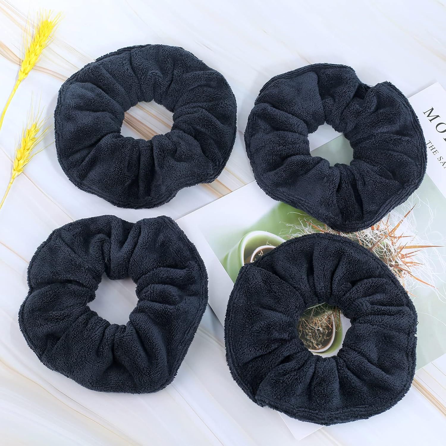 Super Towel Scrunchies or Drying Hair, Absorbent and Sot Microiber or rizz ree, Large Thick Ponytail Holder Wet Hair Accessories or Women and Girls, 4 PCS (Black) - Image 4