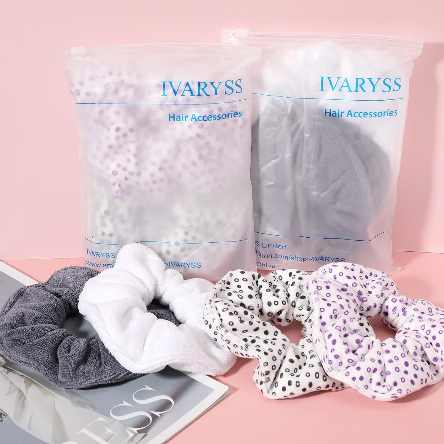 Super Towel Scrunchies or Drying Hair, Absorbent and Sot Microiber or rizz ree, Large Thick Ponytail Holder Wet Hair Accessories or Women and Girls, 4 PCS (Black) - Image 6