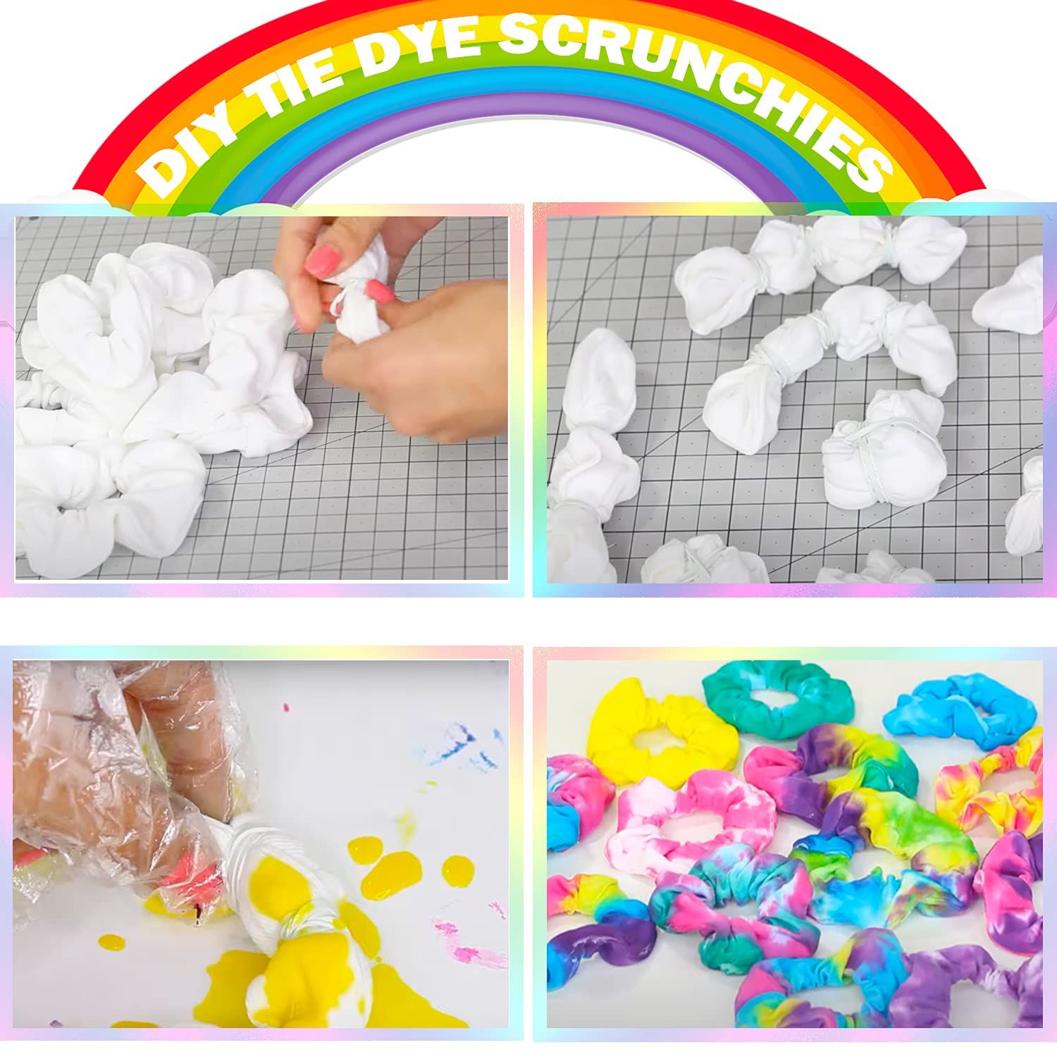 White Scrunchies or Tie Dye, DIY Cotton Bow Scrunchies, Headbands, 3 Kinds o Party Activities Hair Accessories or Girls and Women, 20 Pieces - Image 2