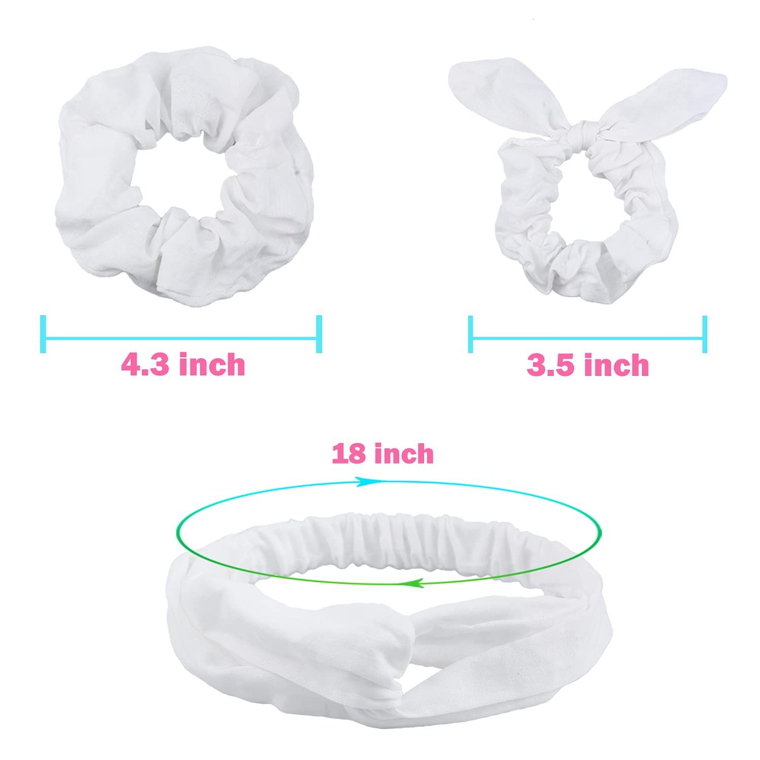 White Scrunchies or Tie Dye, DIY Cotton Bow Scrunchies, Headbands, 3 Kinds o Party Activities Hair Accessories or Girls and Women, 20 Pieces - Image 4