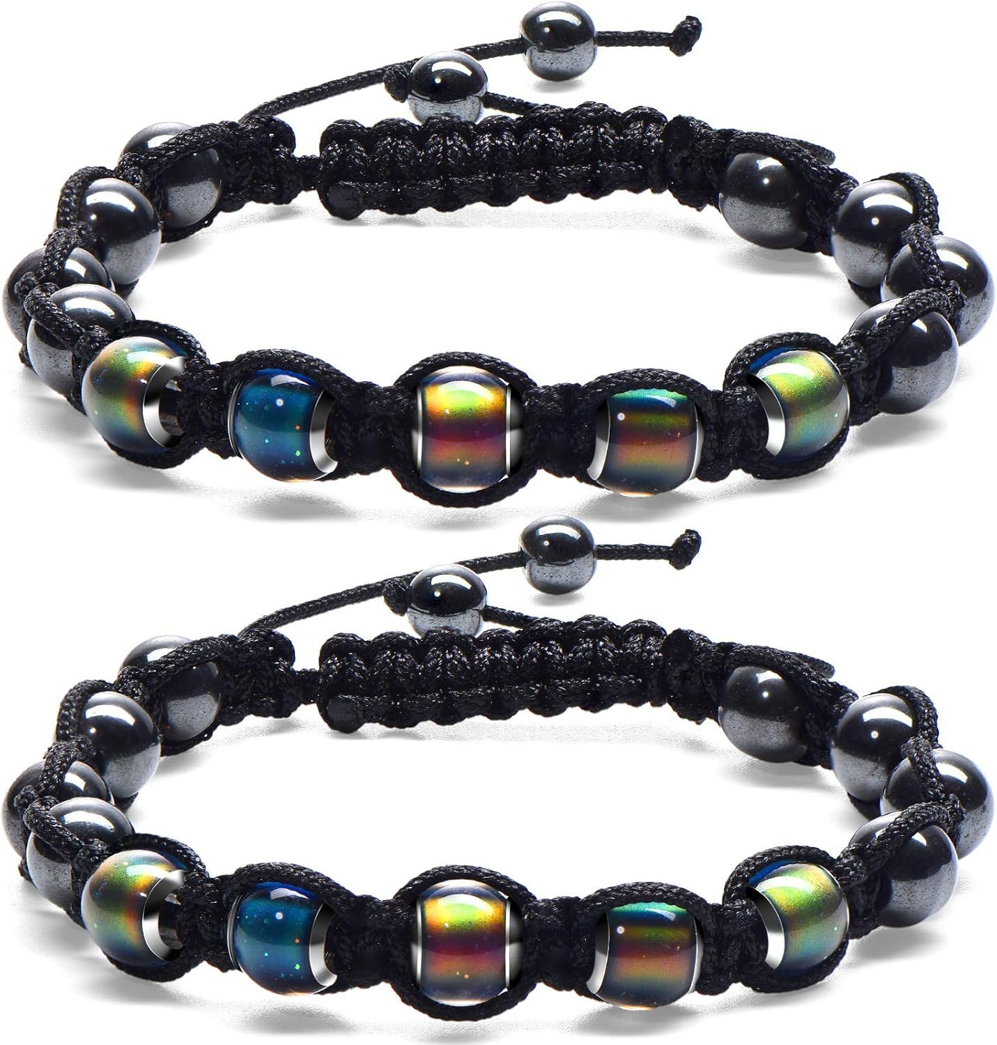 Adjustable Mood Bracelet or Women 2 Pieces Dazzling Shimmer Color Changing Beads Based on Emotions Thermochromic Bead Bracelets or Kids and Adult - Image 1