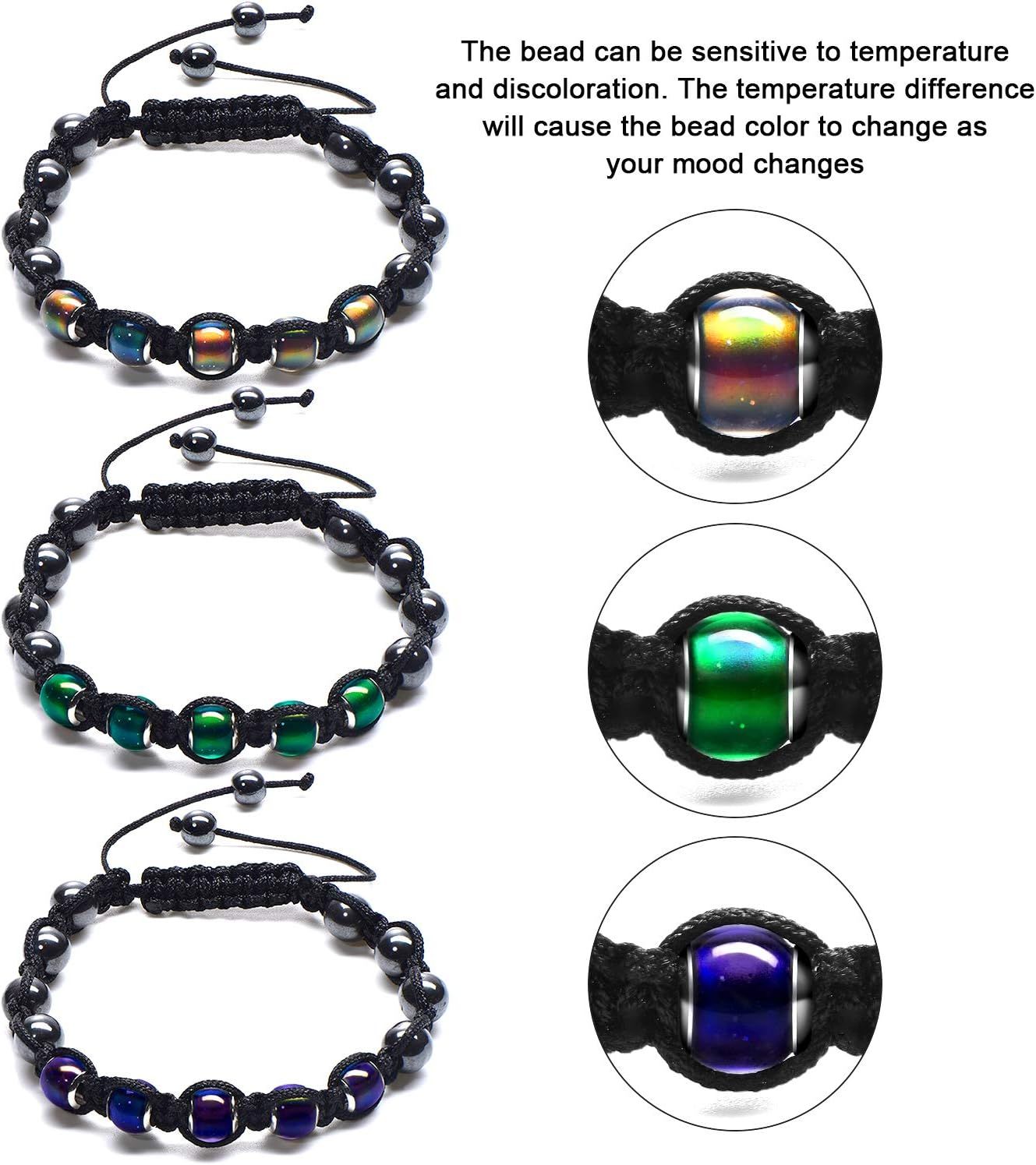 Adjustable Mood Bracelet or Women 2 Pieces Dazzling Shimmer Color Changing Beads Based on Emotions Thermochromic Bead Bracelets or Kids and Adult - Image 6