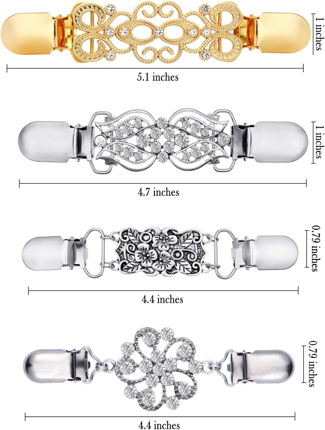 4 Pieces Vintage Sweater Shawl Clips Retro Cardigan Collar Dress Shirt Brooch Clips or Women Wearing, 4 Styles(Stylish Style) - Image 3