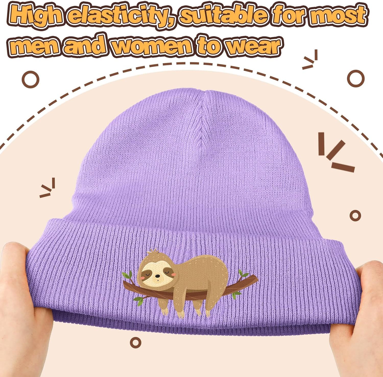 Sloth Beanie Winter Purple Hat or Women Cute Sloth Knitted Cap Winter Crochet Hat Gits or Women Animal Lovers - Image 3