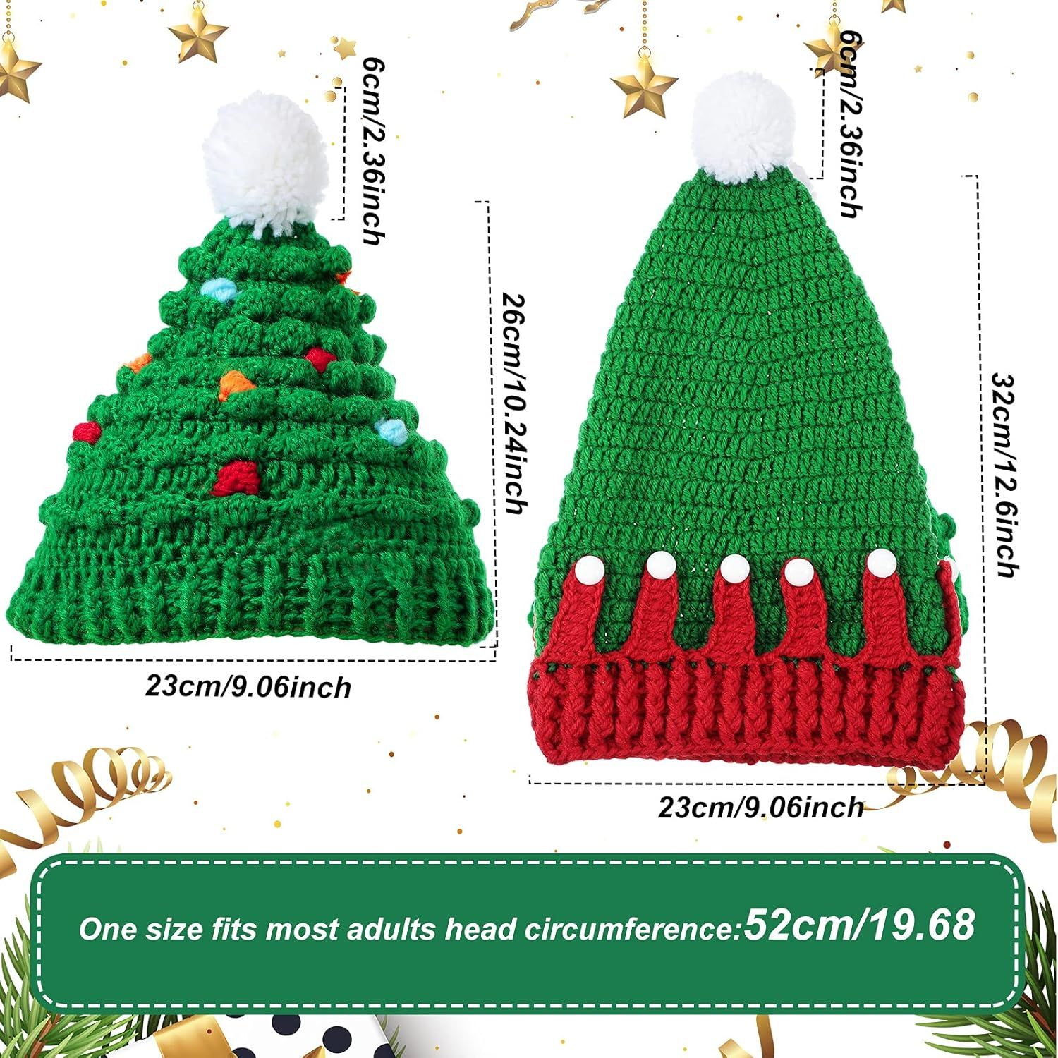2 Pieces Unisex Christmas Knit Beanie Santa Hat Winter Warm Crochet Bearded Cap with ur Pom Pom Handmade Knitted Reindeer Cap or Adult - Image 5