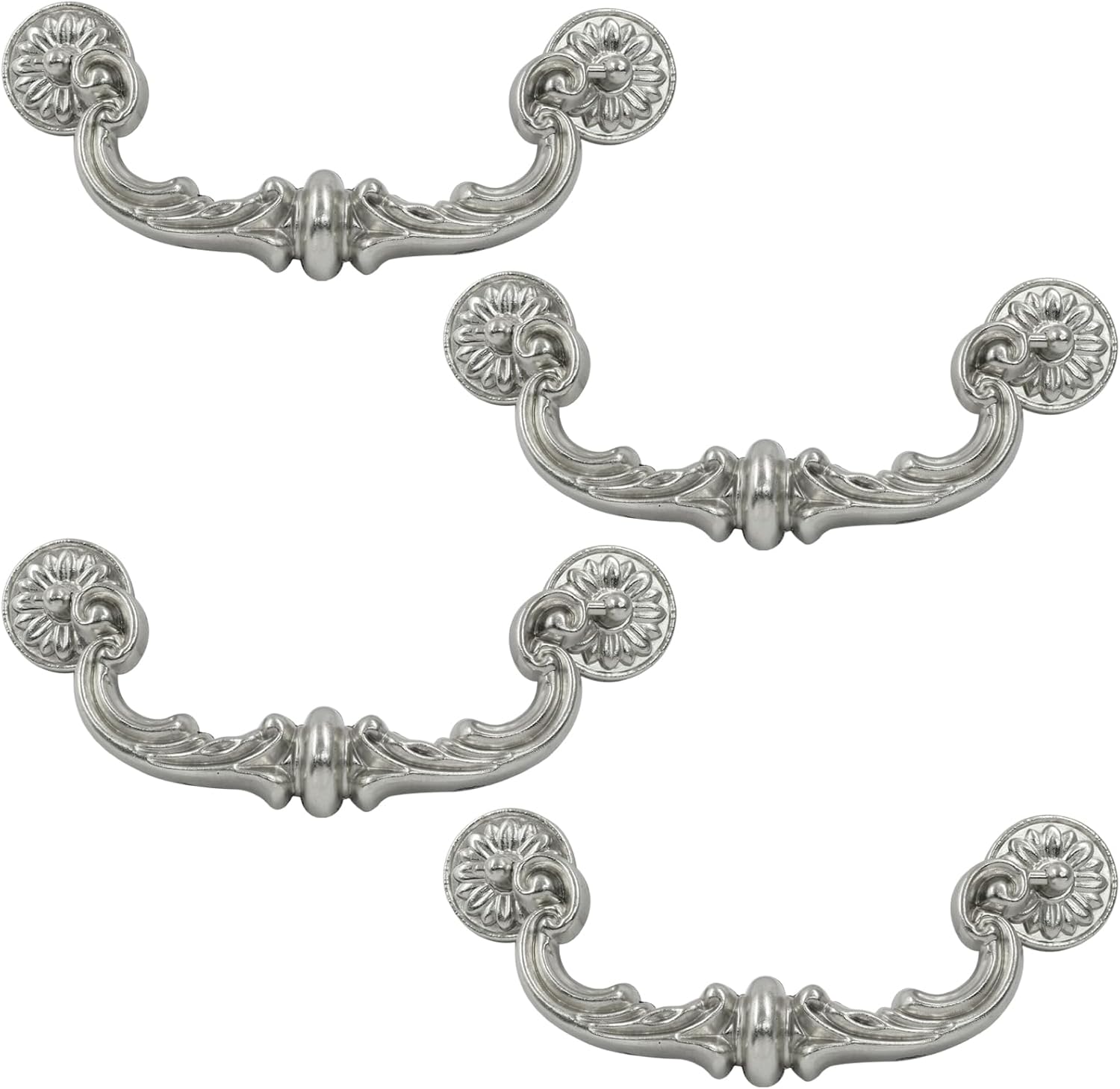 Biaungdo 4 Pcs 150 mm / 6 Inch Hole Center Pull Handles, Zinc Alloy Rustic Vintage Style Drop-Down Bail Swing Dresser Pull Handle Antique Drawer Handles for Kitchen, Cabinet (Silver) - Image 1