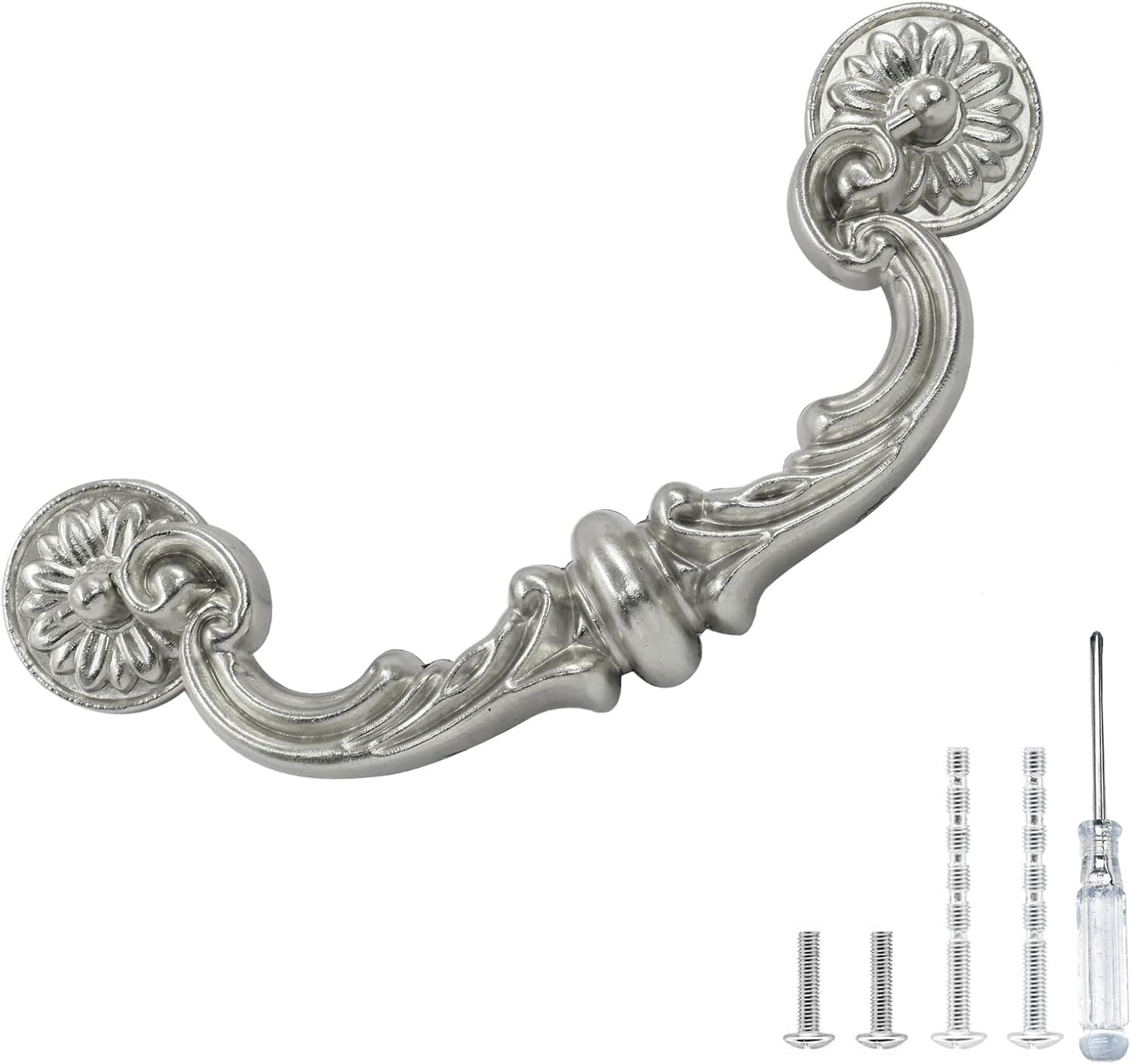 Biaungdo 4 Pcs 150 mm / 6 Inch Hole Center Pull Handles, Zinc Alloy Rustic Vintage Style Drop-Down Bail Swing Dresser Pull Handle Antique Drawer Handles for Kitchen, Cabinet (Silver) - Image 2