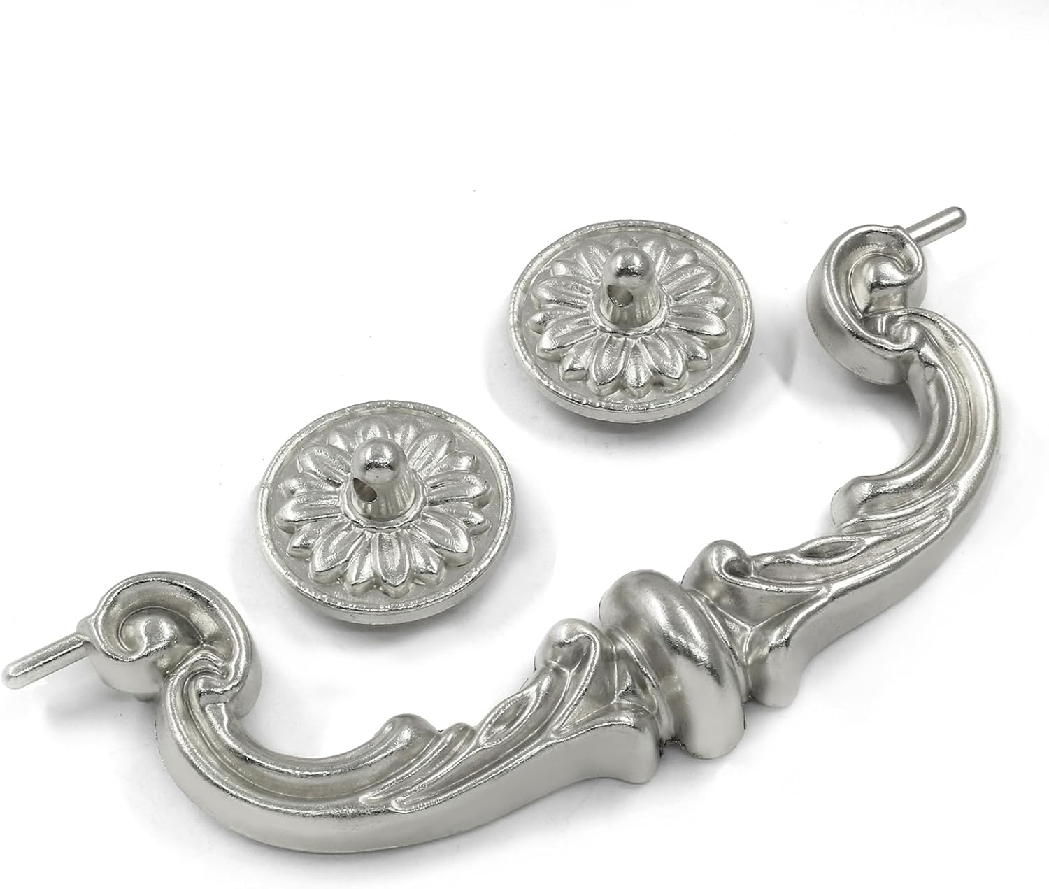 Biaungdo 4 Pcs 150 mm / 6 Inch Hole Center Pull Handles, Zinc Alloy Rustic Vintage Style Drop-Down Bail Swing Dresser Pull Handle Antique Drawer Handles for Kitchen, Cabinet (Silver) - Image 4