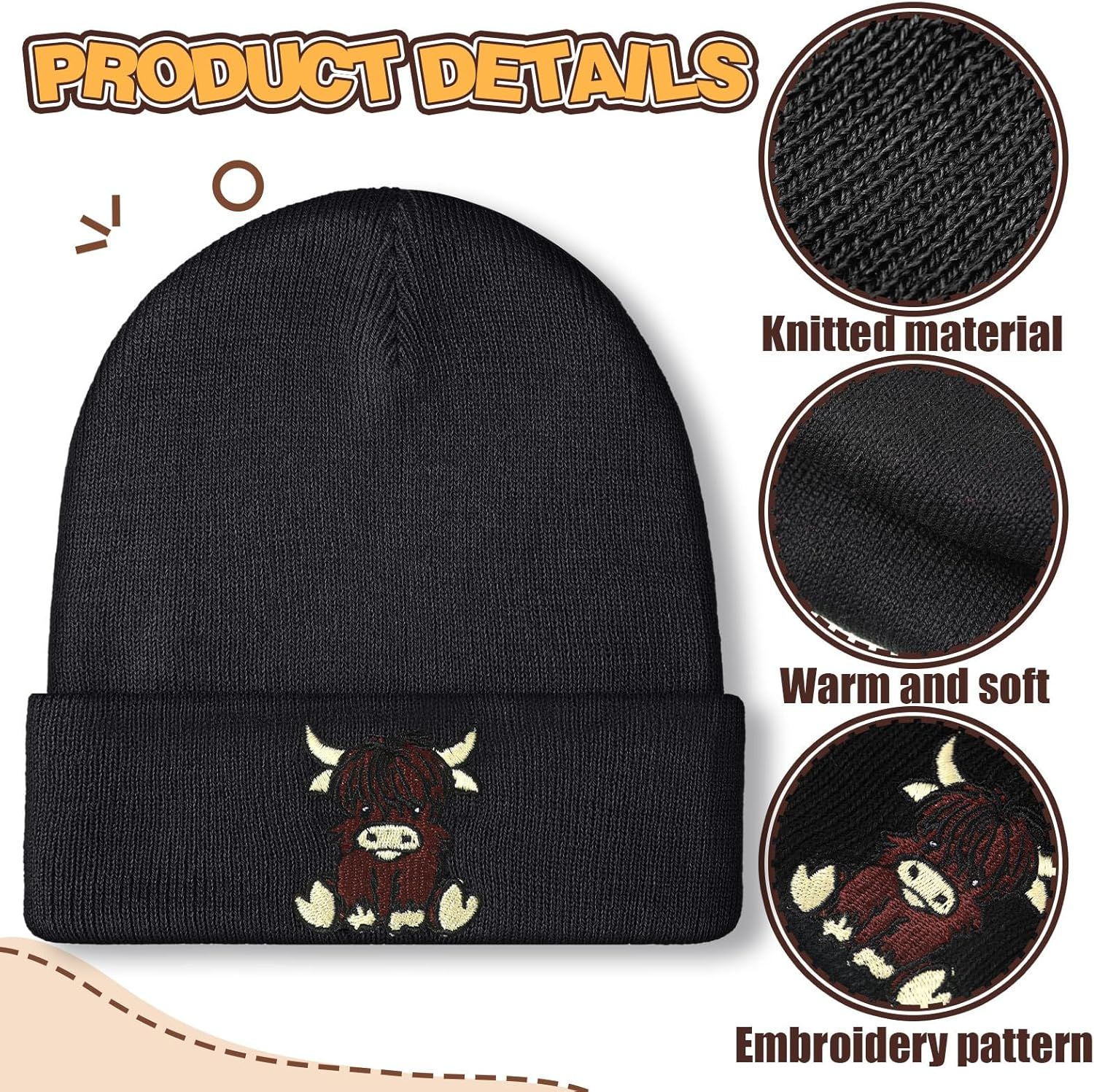Black Highland Cow Beanie Winter Hat or Women Cute Beanie Womens Winter Hat Gits or Women Gits Animal Lovers - Image 2