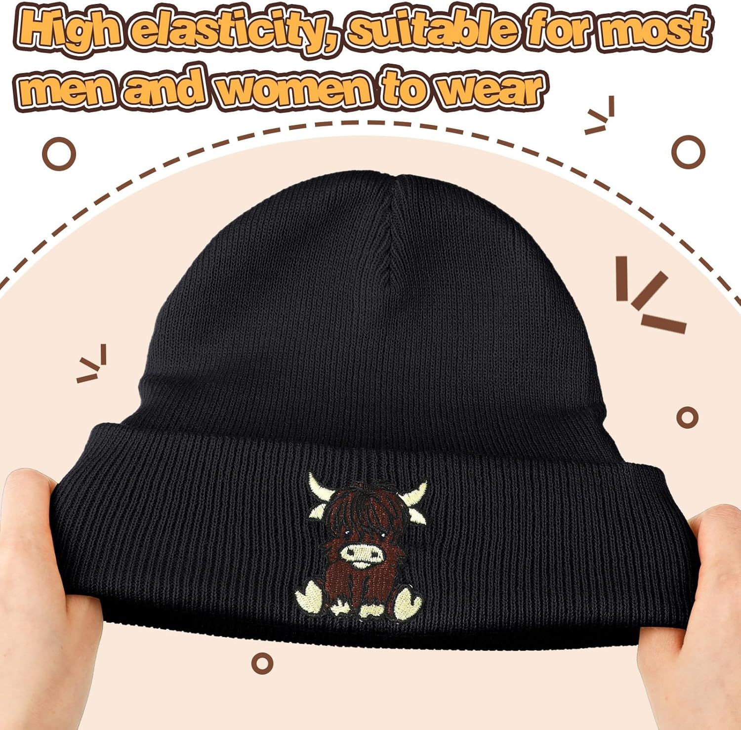 Black Highland Cow Beanie Winter Hat or Women Cute Beanie Womens Winter Hat Gits or Women Gits Animal Lovers - Image 3