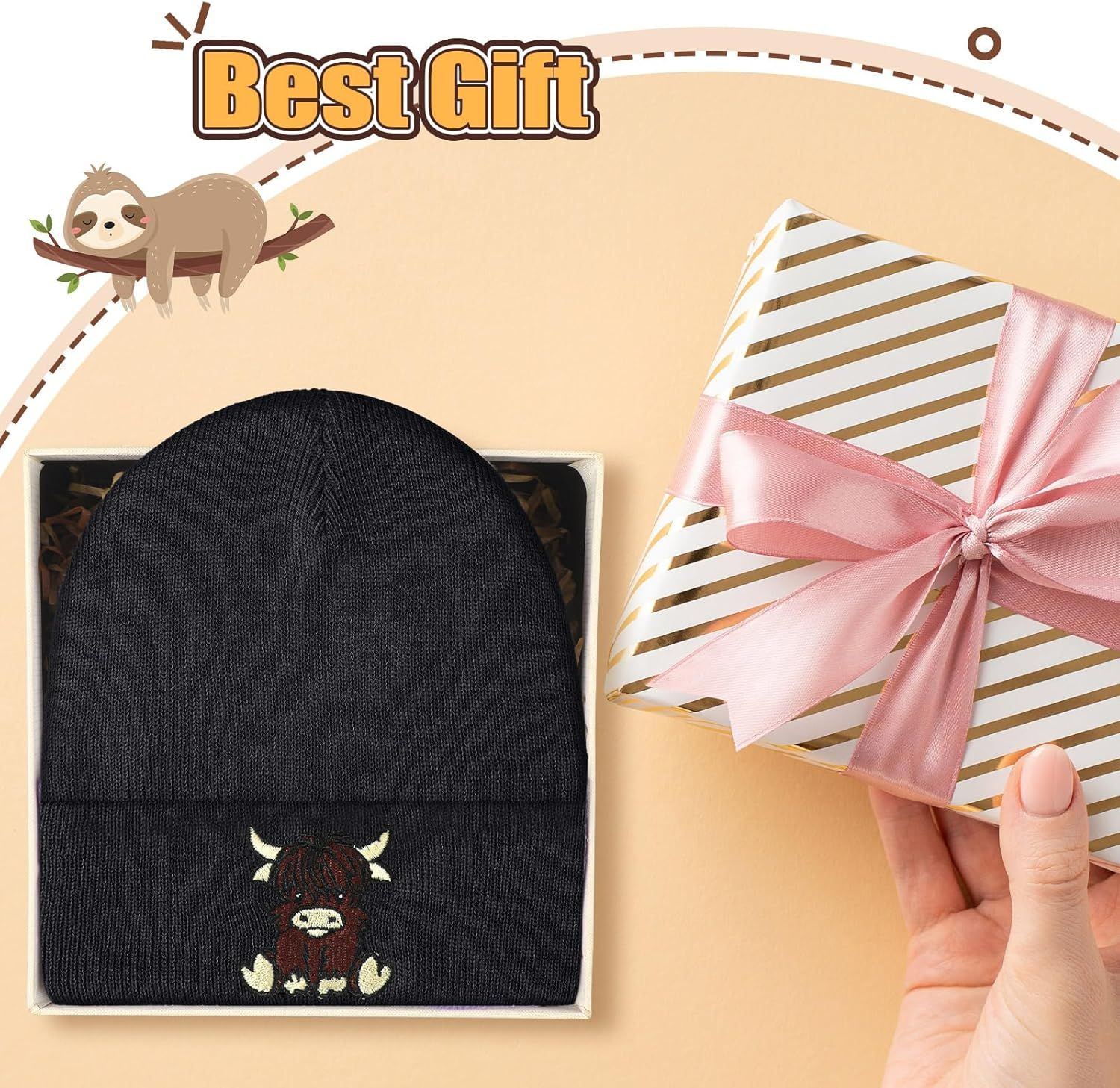Black Highland Cow Beanie Winter Hat or Women Cute Beanie Womens Winter Hat Gits or Women Gits Animal Lovers - Image 4