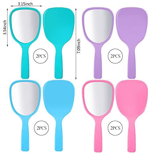 8 Pcs Small Handheld Hand Mirrors 1X Compact Travel Makeup Mirror 3.15 x 7.09 in Mini Handheld Cosmetic Kid Mirror or Girl DIY Crats Classroom Party avors (Blue,Green,Pink,Purple) - Image 2