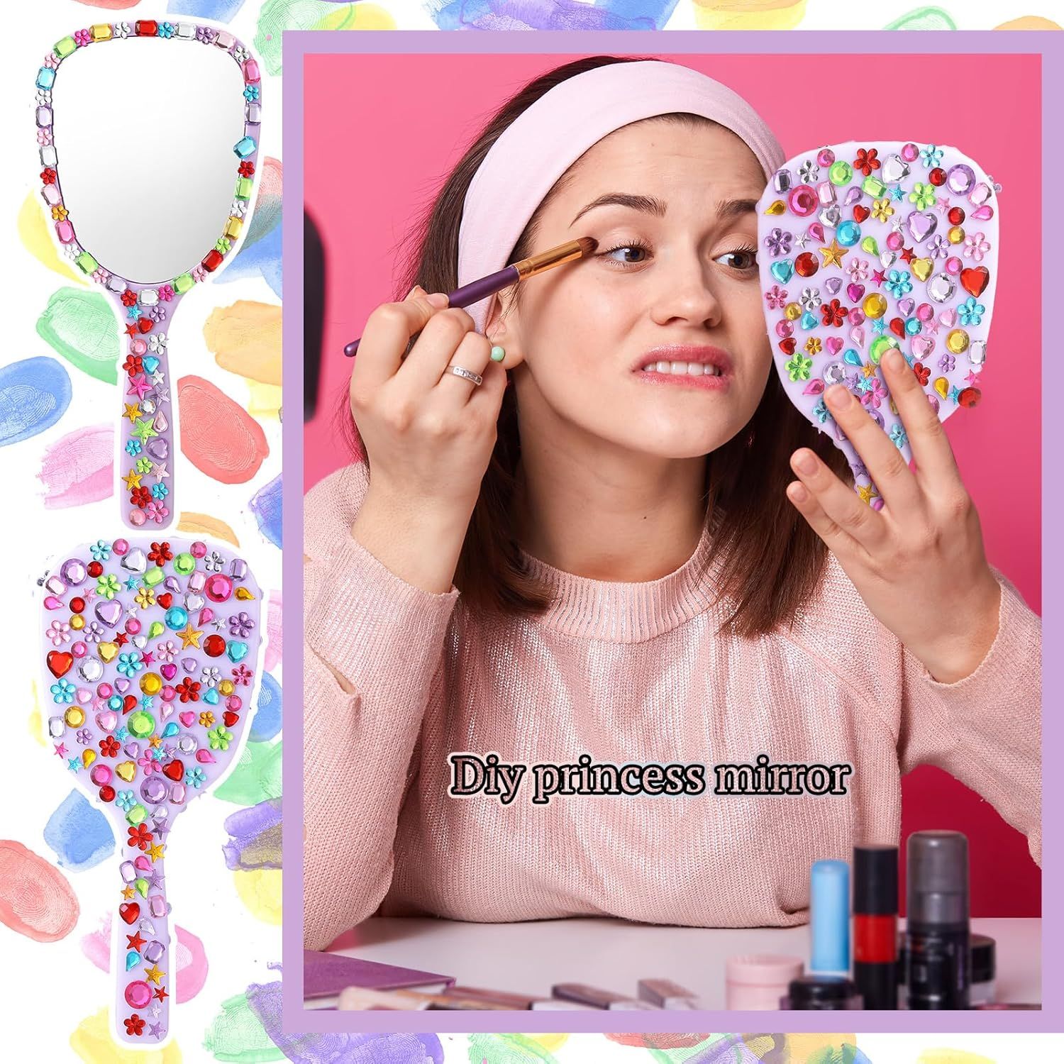 8 Pcs Small Handheld Hand Mirrors 1X Compact Travel Makeup Mirror 3.15 x 7.09 in Mini Handheld Cosmetic Kid Mirror or Girl DIY Crats Classroom Party avors (Blue,Green,Pink,Purple) - Image 3