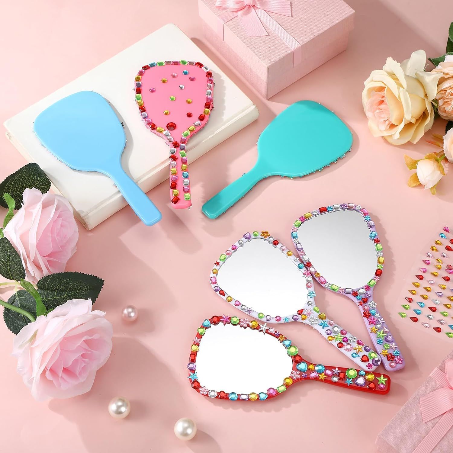 8 Pcs Small Handheld Hand Mirrors 1X Compact Travel Makeup Mirror 3.15 x 7.09 in Mini Handheld Cosmetic Kid Mirror or Girl DIY Crats Classroom Party avors (Blue,Green,Pink,Purple) - Image 4