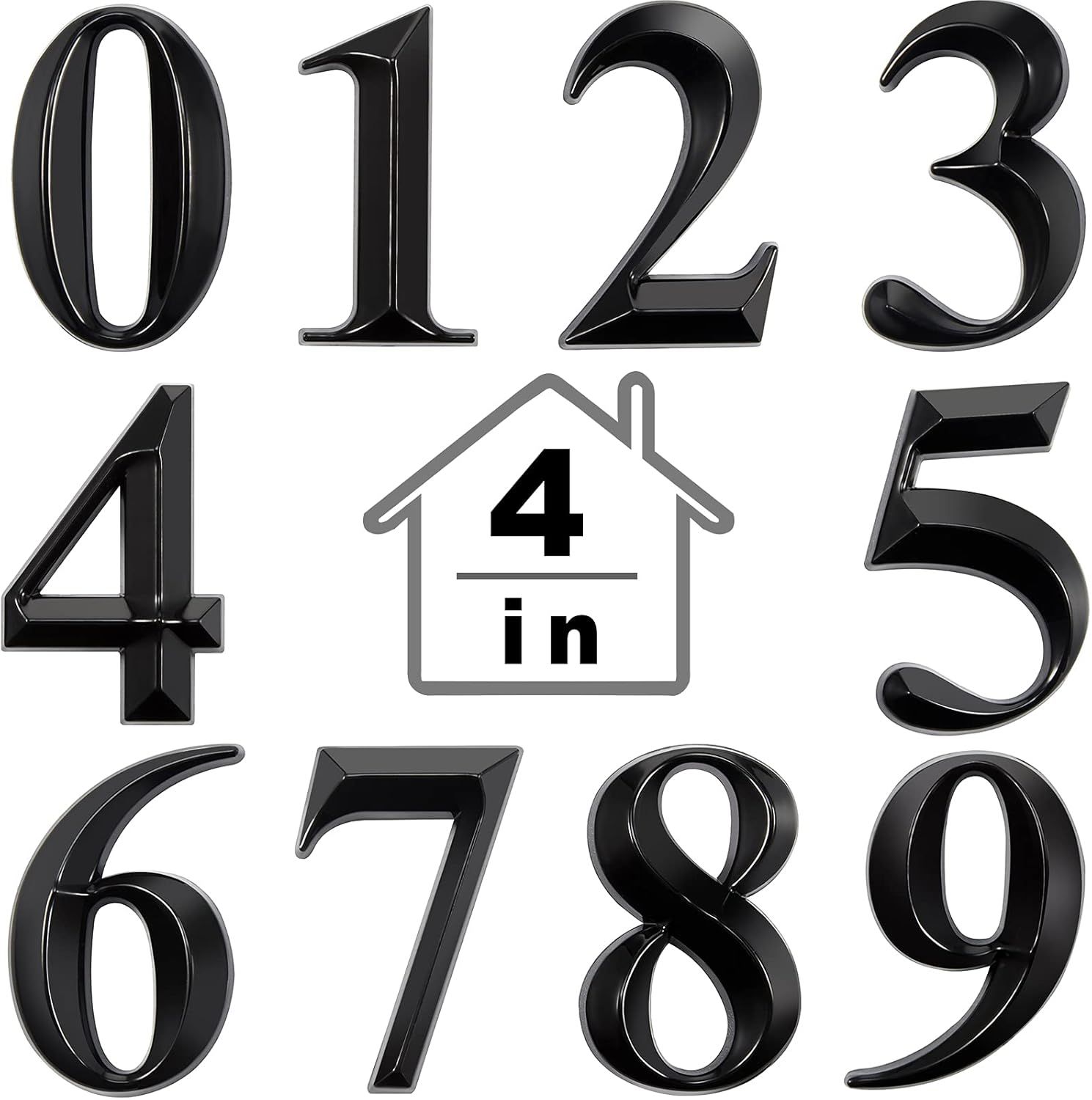 10 Pcs House Numbers 3D Door Mailbox Numbers 0-9 Sel Adhesive House Door Street Address Stickers or, Apartment, Oice, Hotel Room, Mailbox Signs(4 x 2.5 Inches,Black) - Image 1