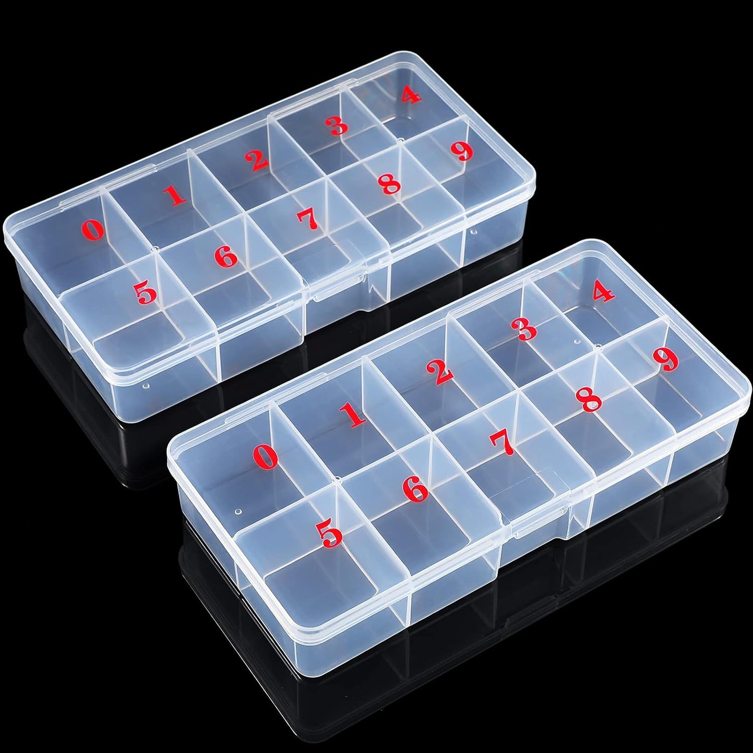2 Pieces Nail Tip Box Empty alse Nail Tips Organizer Box with 10 Number Spaces Storage Case Container Nails Plastic Grid Boxes or ingernail Crystal Jewelry Accessories(White) - Image 1