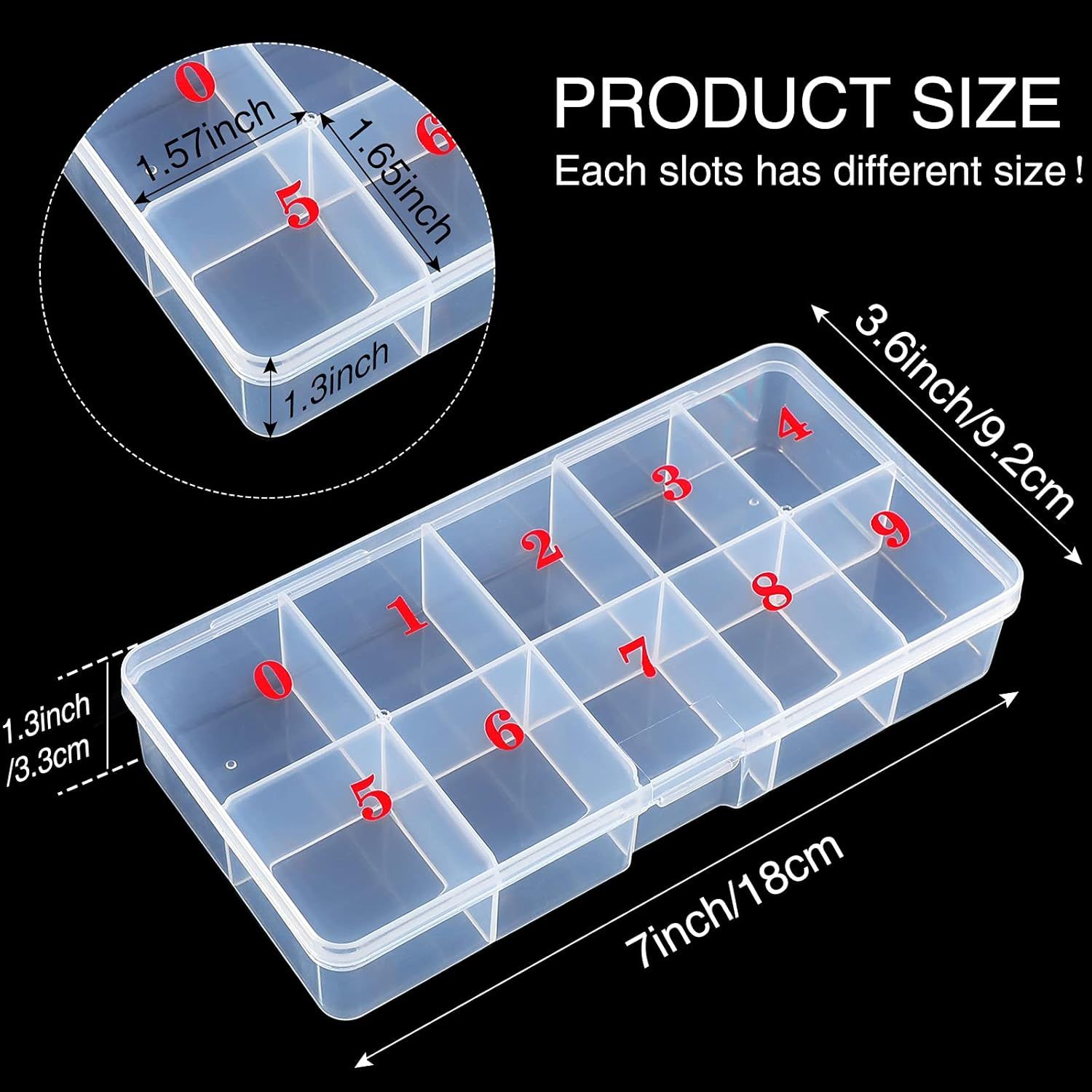 2 Pieces Nail Tip Box Empty alse Nail Tips Organizer Box with 10 Number Spaces Storage Case Container Nails Plastic Grid Boxes or ingernail Crystal Jewelry Accessories(White) - Image 3