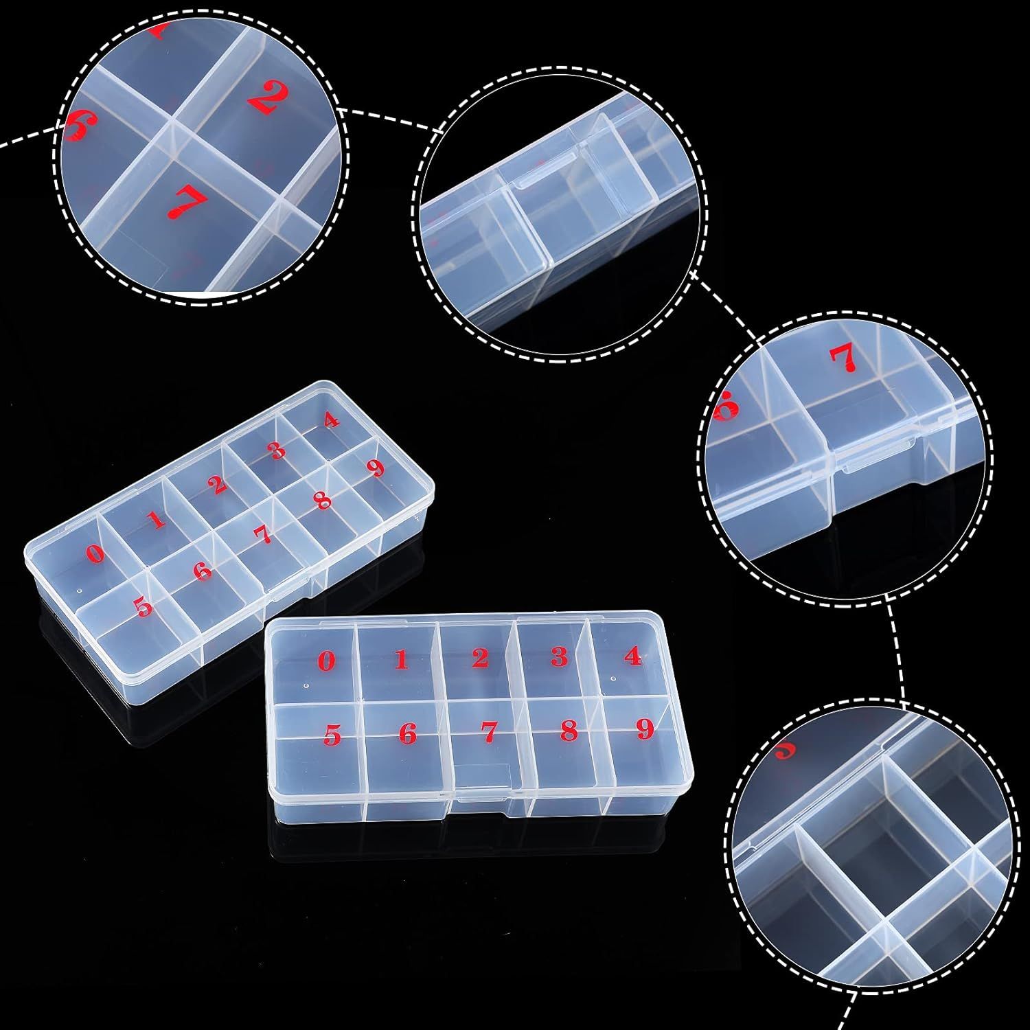 2 Pieces Nail Tip Box Empty alse Nail Tips Organizer Box with 10 Number Spaces Storage Case Container Nails Plastic Grid Boxes or ingernail Crystal Jewelry Accessories(White) - Image 4