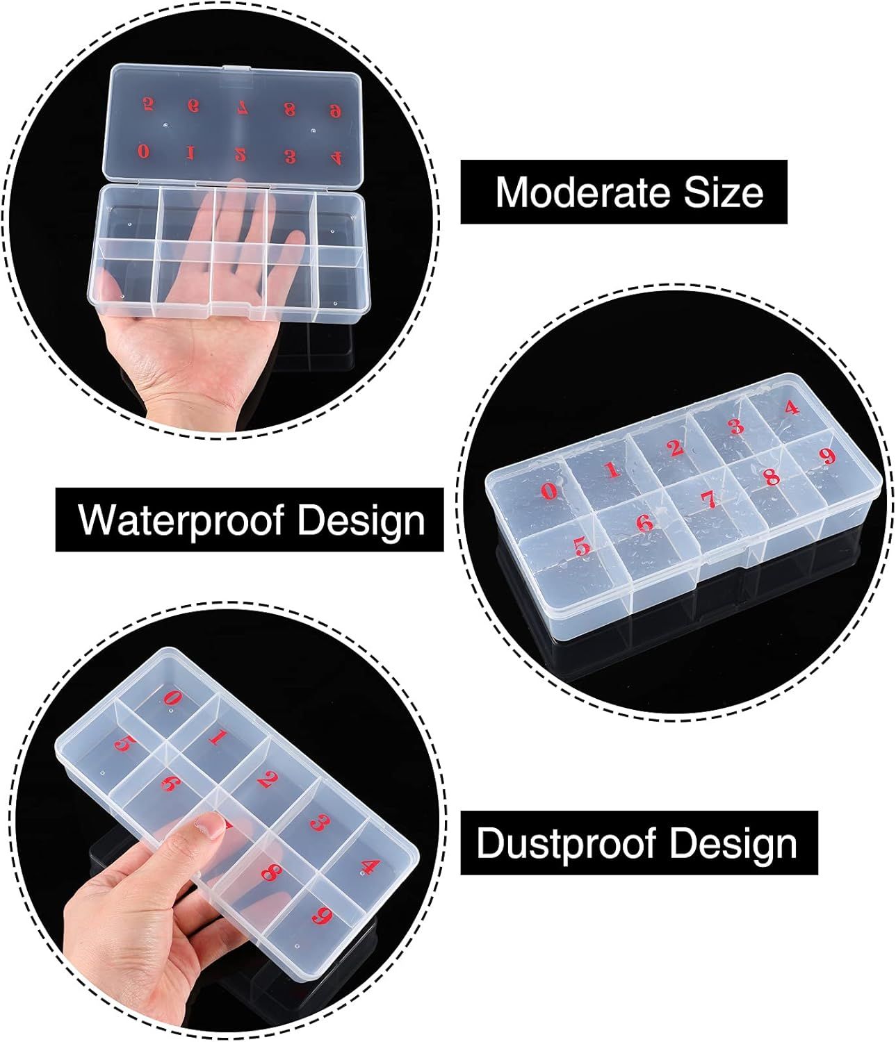 2 Pieces Nail Tip Box Empty alse Nail Tips Organizer Box with 10 Number Spaces Storage Case Container Nails Plastic Grid Boxes or ingernail Crystal Jewelry Accessories(White) - Image 5