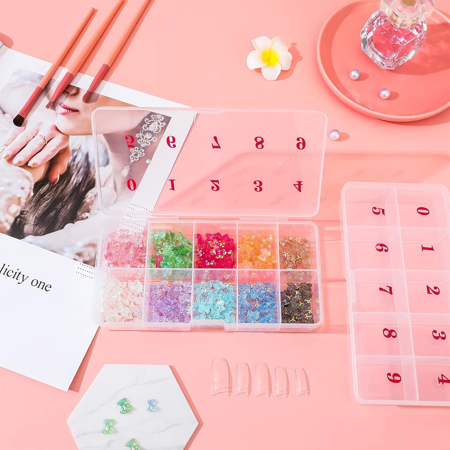 2 Pieces Nail Tip Box Empty alse Nail Tips Organizer Box with 10 Number Spaces Storage Case Container Nails Plastic Grid Boxes or ingernail Crystal Jewelry Accessories(White) - Image 7