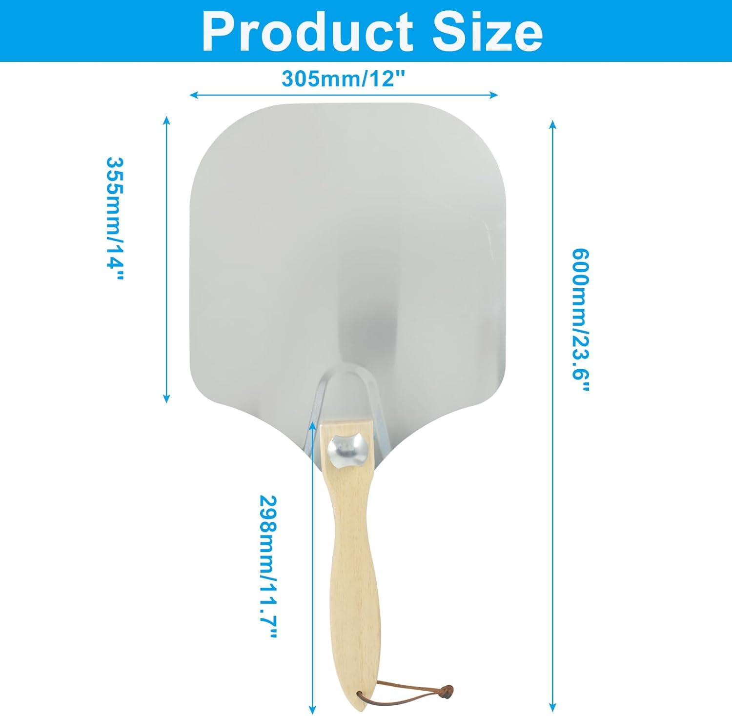 Biaungdo 12 Inch Aluminum Metal Pizza Peel, Pizza Spatula Paddle with Foldable Wood Handle for Oven - Image 2