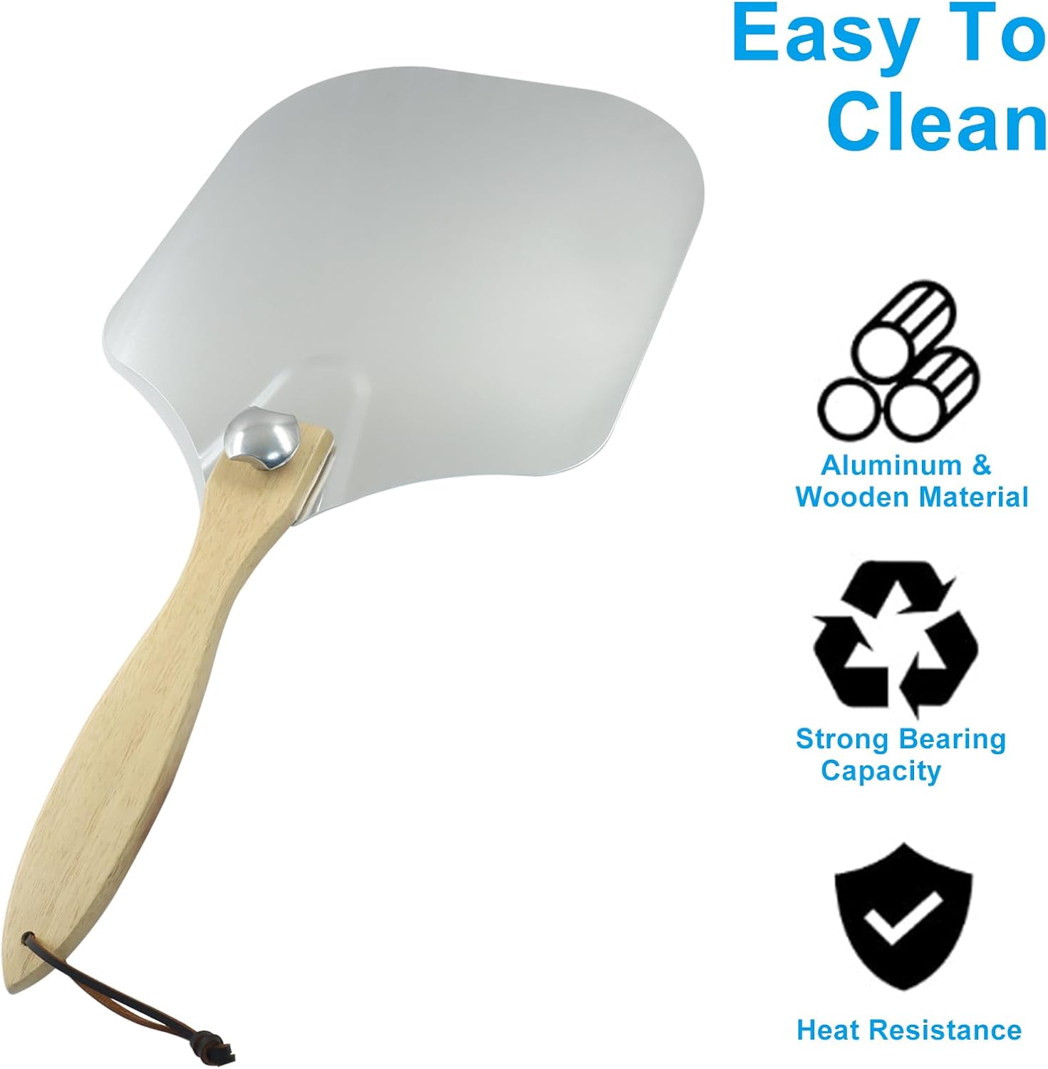 Biaungdo 12 Inch Aluminum Metal Pizza Peel, Pizza Spatula Paddle with Foldable Wood Handle for Oven - Image 3