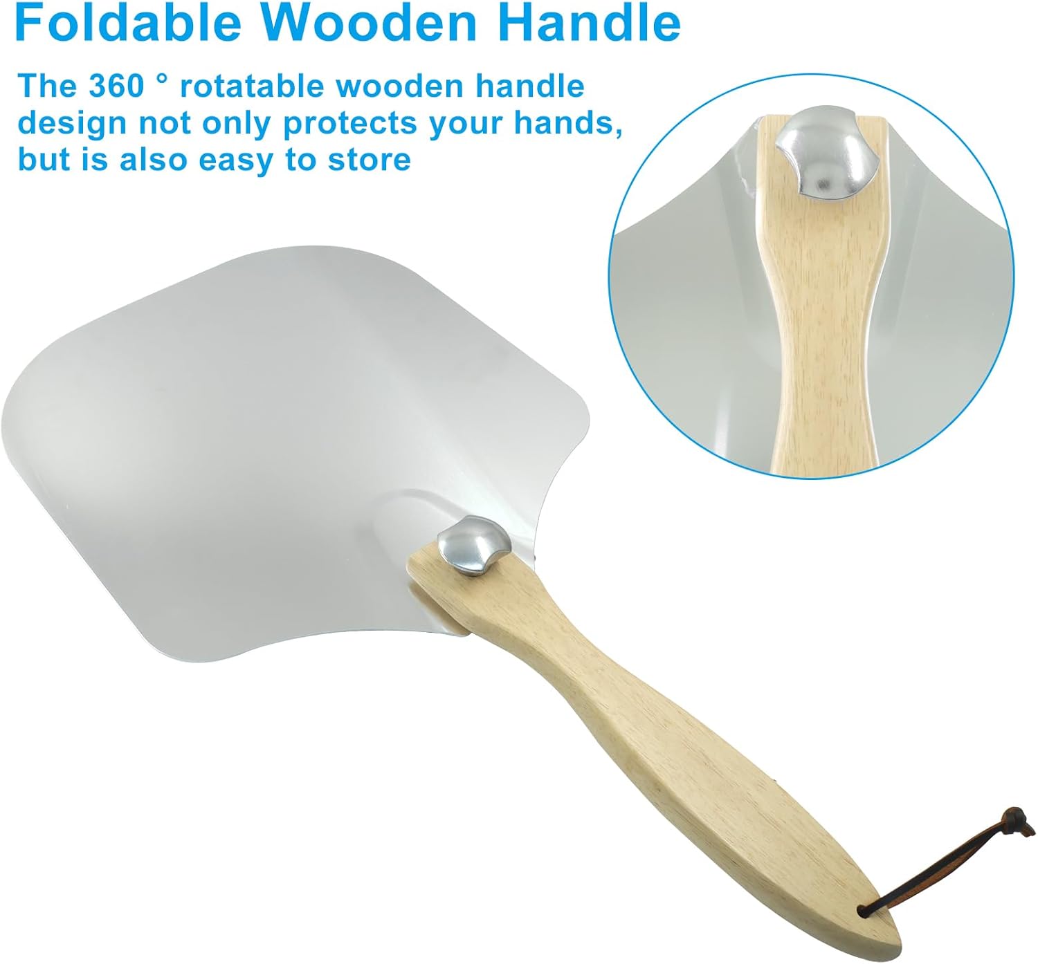 Biaungdo 12 Inch Aluminum Metal Pizza Peel, Pizza Spatula Paddle with Foldable Wood Handle for Oven - Image 4