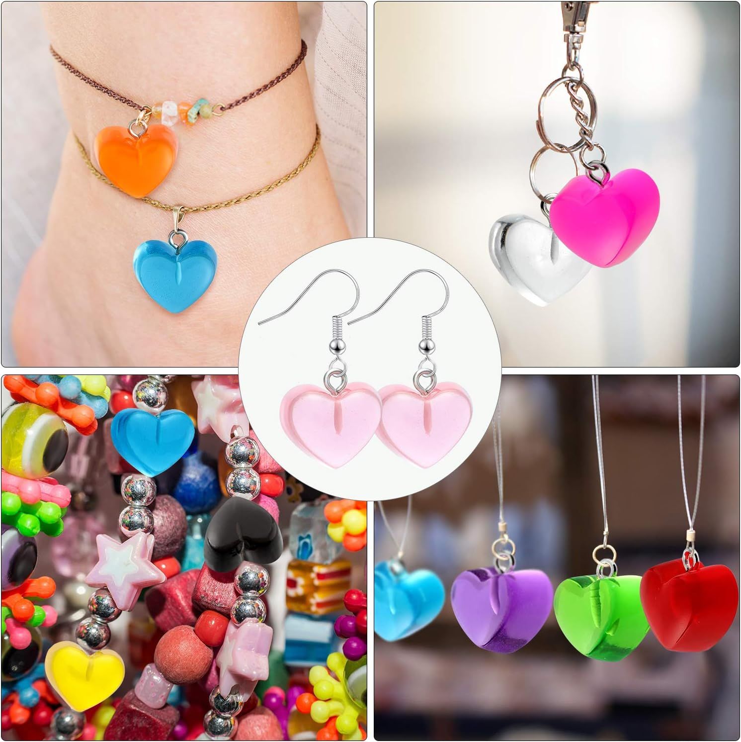 Heart Charms Pendant Colorul Love Heart Candy Keychains Charm Necklace Earring Pendant or DIY Jewelry Crats Supplies - Image 5