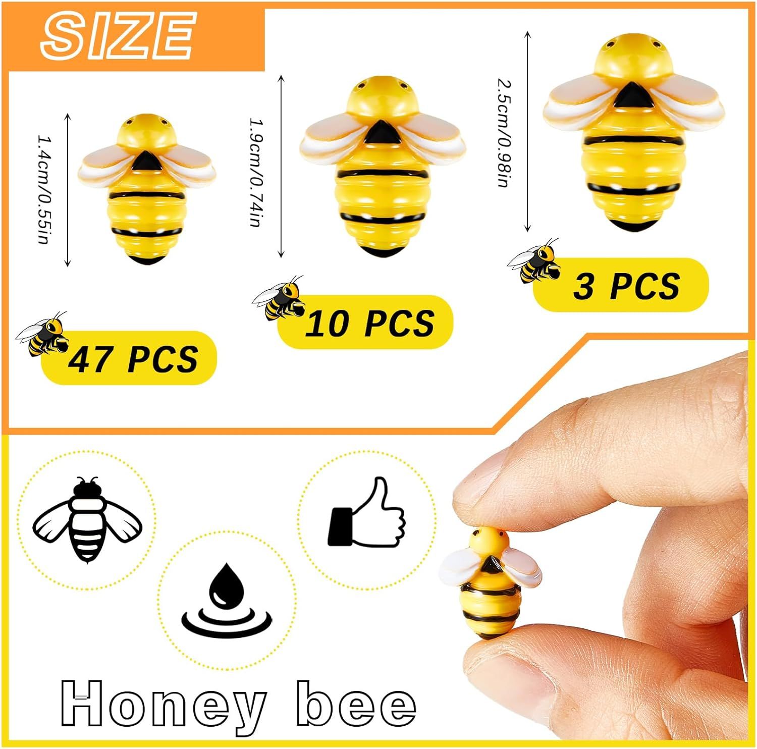 60 Pcs Tiny Resin Bees or Crats, 3 Size Mini Plastic Garden Bees Embellishment or Honey Themed Party Decor Art DIY Crats Baby Shower Birthday Christmas Party Cake Decorations - Image 2