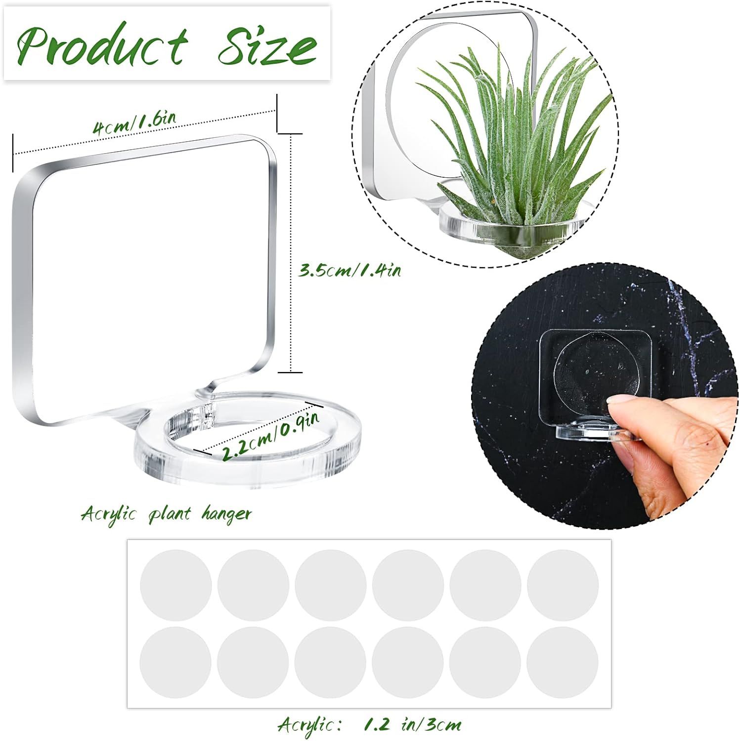 12 Pcs Acrylic Air Plants Holder Hanger with Mounting Tape or Hanging Air Plants on Glass Display Home Decoration - Image 3