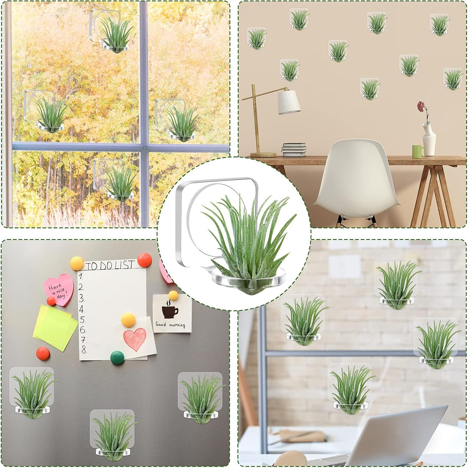 12 Pcs Acrylic Air Plants Holder Hanger with Mounting Tape or Hanging Air Plants on Glass Display Home Decoration - Image 5