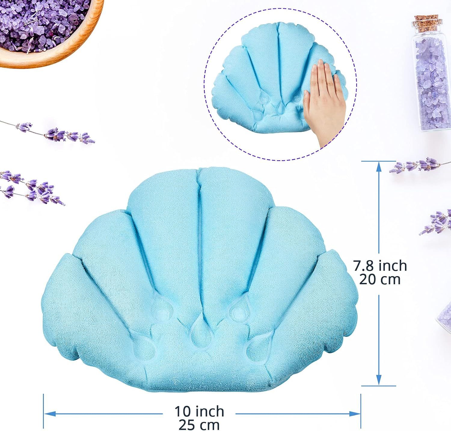 2 Pieces Inlatable Bath Pillow with Suction Cups, Terry Cloth Covered Bath Pillow Shell Shape Bathtub Spa Pillow Comortable Sot Bath Cushion, Neck Support or Bathtub, Hot Tub, Home Spa Tub - Image 2