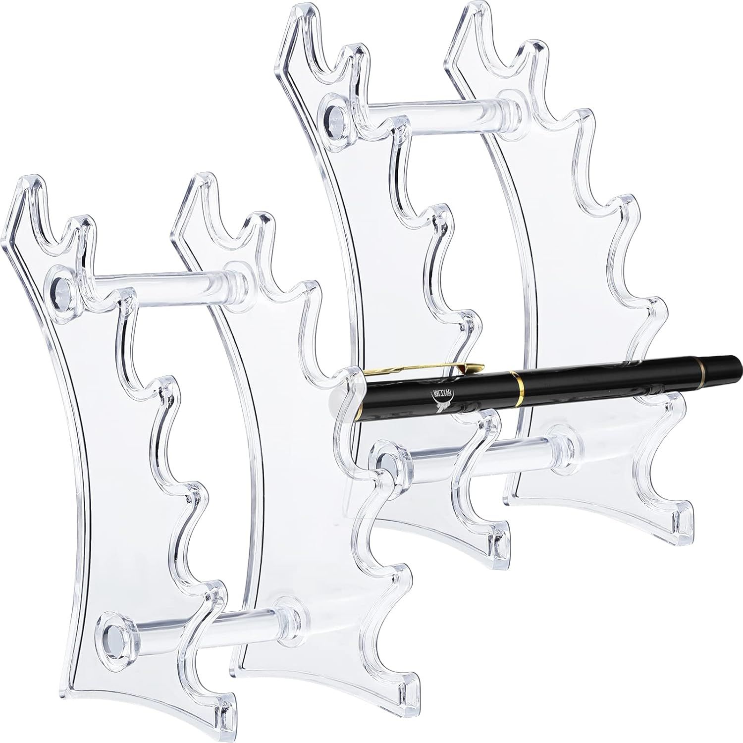 2 Pieces Plastic Pen Holder Stand 6-Slots Pencil Display Makeup Brush Rack Organizer Vertical Pencil Show Tool Rack Acrylic Pen Holder or Oice Home(Clear) - Image 1