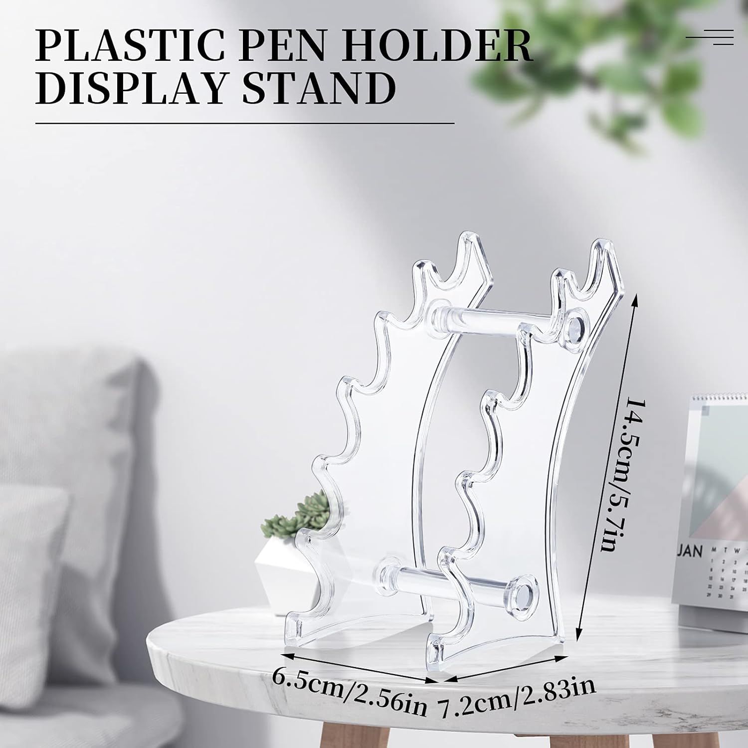 2 Pieces Plastic Pen Holder Stand 6-Slots Pencil Display Makeup Brush Rack Organizer Vertical Pencil Show Tool Rack Acrylic Pen Holder or Oice Home(Clear) - Image 3