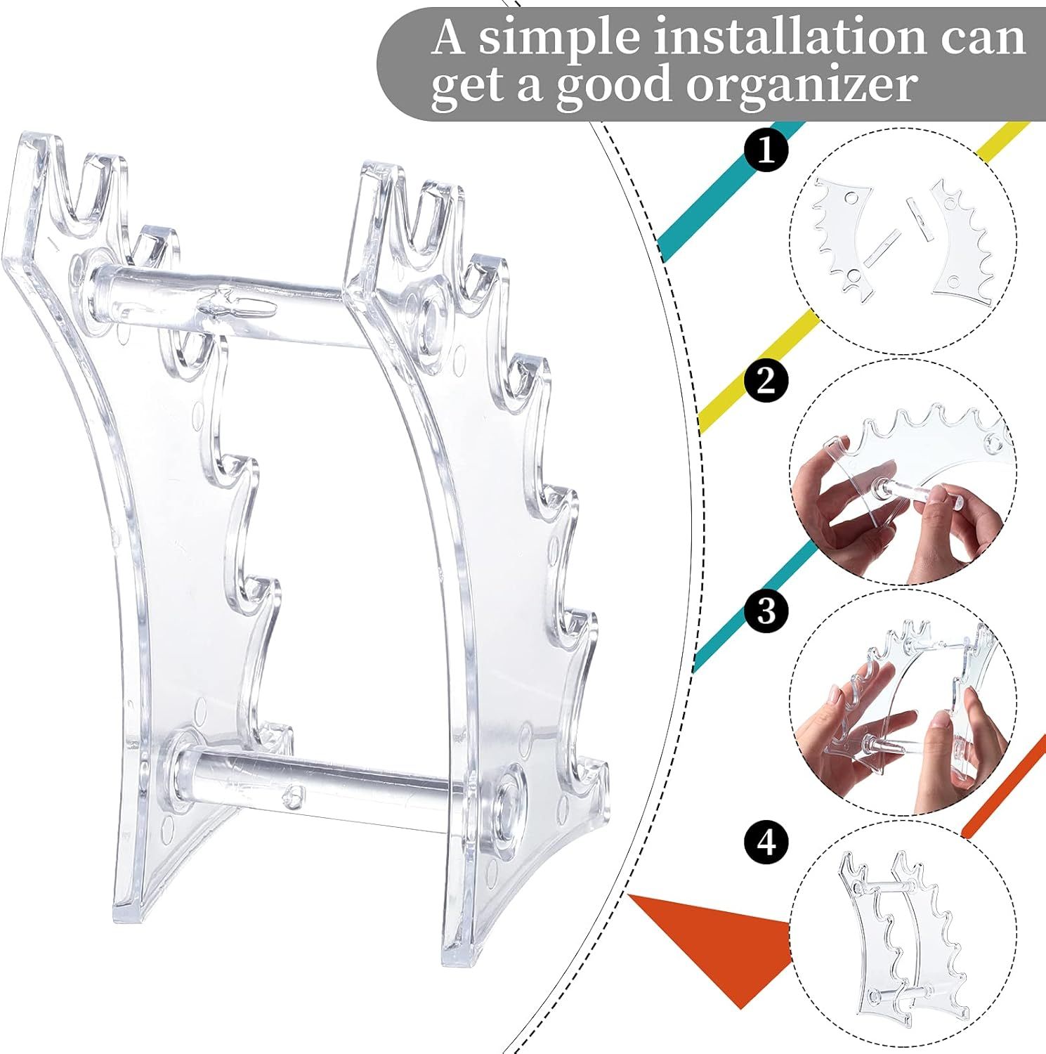 2 Pieces Plastic Pen Holder Stand 6-Slots Pencil Display Makeup Brush Rack Organizer Vertical Pencil Show Tool Rack Acrylic Pen Holder or Oice Home(Clear) - Image 5
