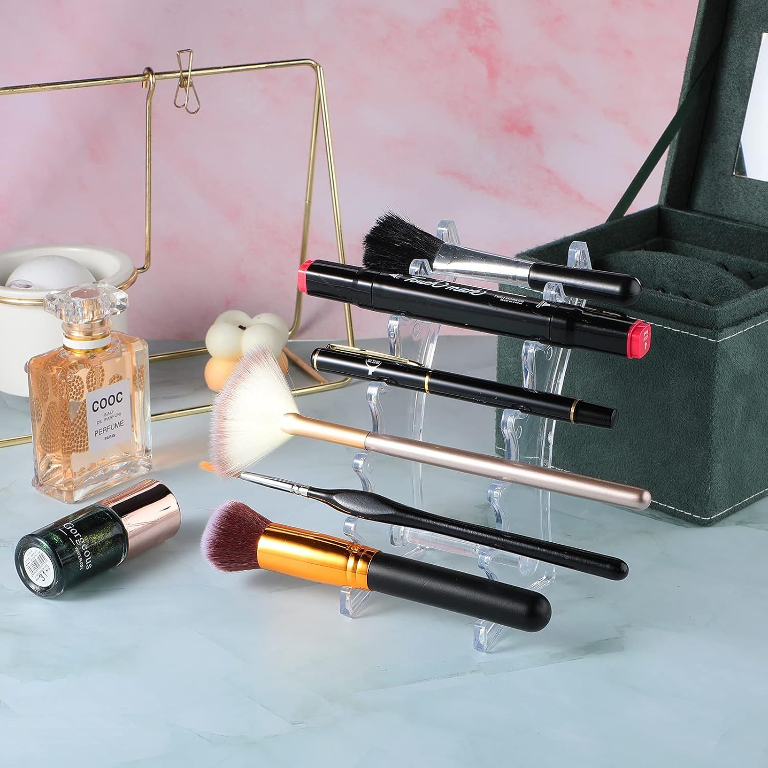 2 Pieces Plastic Pen Holder Stand 6-Slots Pencil Display Makeup Brush Rack Organizer Vertical Pencil Show Tool Rack Acrylic Pen Holder or Oice Home(Clear) - Image 6