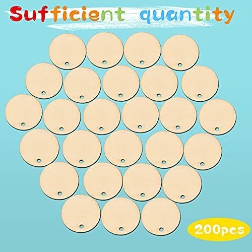 200 Pieces Uninished Blank Wood Circle Pendants Round Disc Circle Wood Pieces Round Wooden Disk with Hole Small Wooden Pendant or Crat Decoration Embellishment (Diameter 1 Inch, Aperture 0.08 Inch) - Image 3