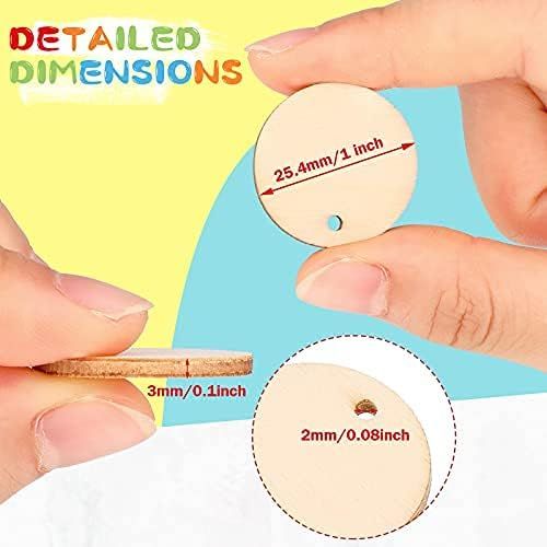 200 Pieces Uninished Blank Wood Circle Pendants Round Disc Circle Wood Pieces Round Wooden Disk with Hole Small Wooden Pendant or Crat Decoration Embellishment (Diameter 1 Inch, Aperture 0.08 Inch) - Image 4