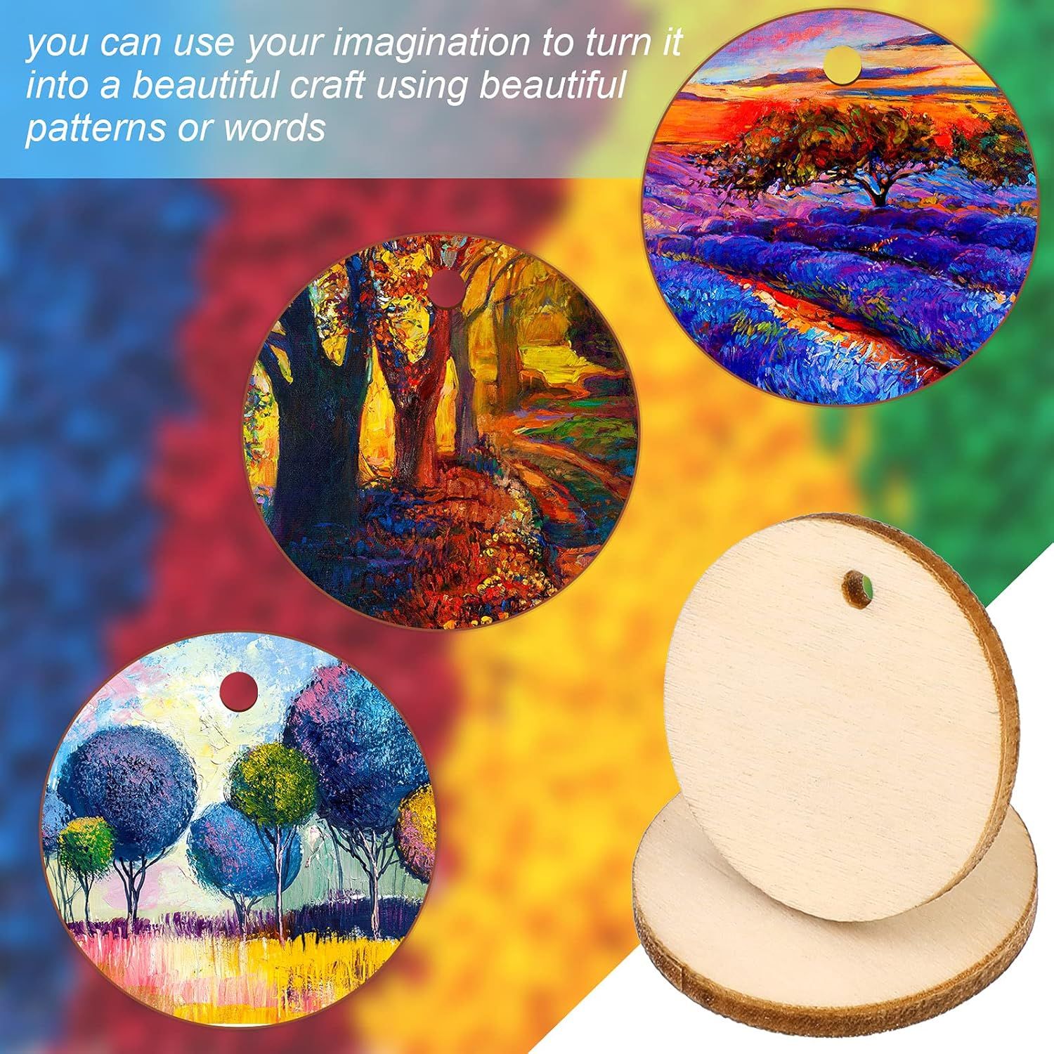 200 Pieces Uninished Blank Wood Circle Pendants Round Disc Circle Wood Pieces Round Wooden Disk with Hole Small Wooden Pendant or Crat Decoration Embellishment (Diameter 1 Inch, Aperture 0.08 Inch) - Image 5