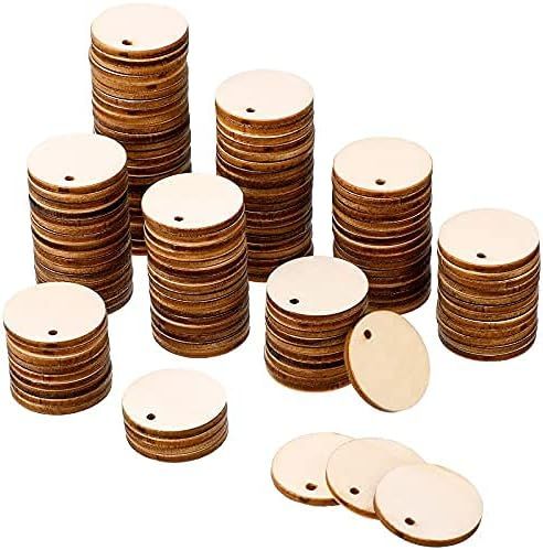 200 Pieces Uninished Blank Wood Circle Pendants Round Disc Circle Wood Pieces Round Wooden Disk with Hole Small Wooden Pendant or Crat Decoration Embellishment (Diameter 1 Inch, Aperture 0.08 Inch) - Image 8