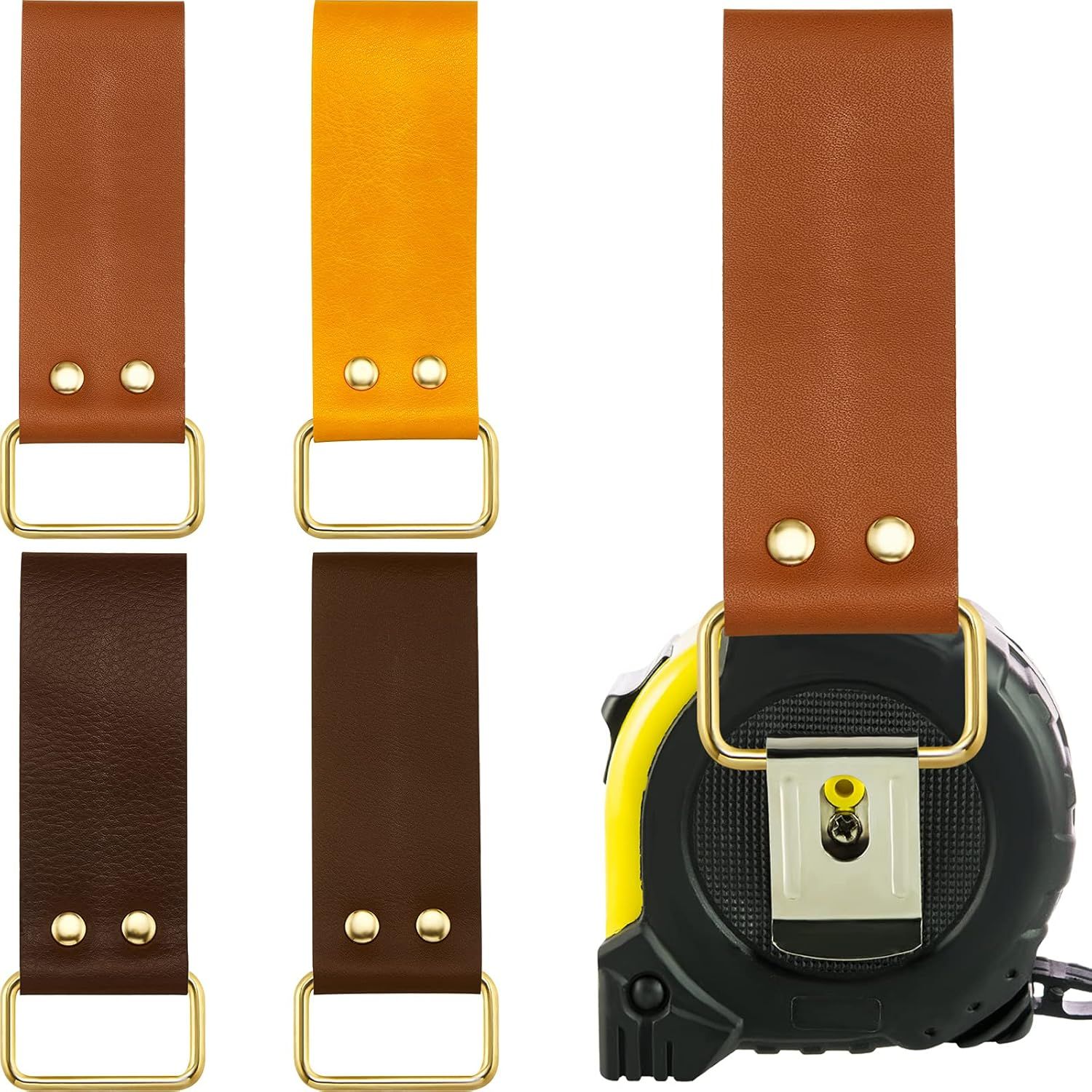 4 Pieces Leather Tape Measure Holder Belt Clip Measuring Tool Loop or Drills Impact Tools - Image 1