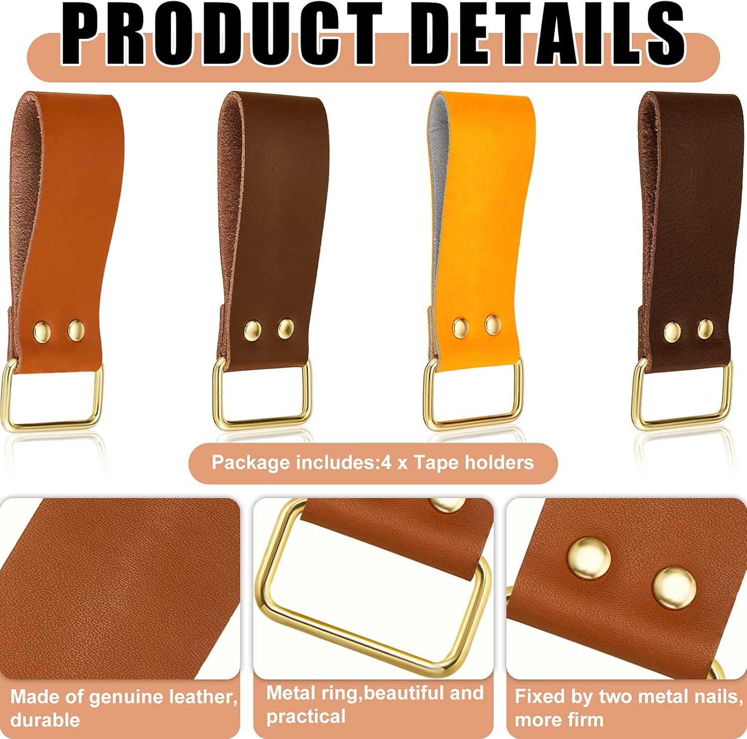 4 Pieces Leather Tape Measure Holder Belt Clip Measuring Tool Loop or Drills Impact Tools - Image 4
