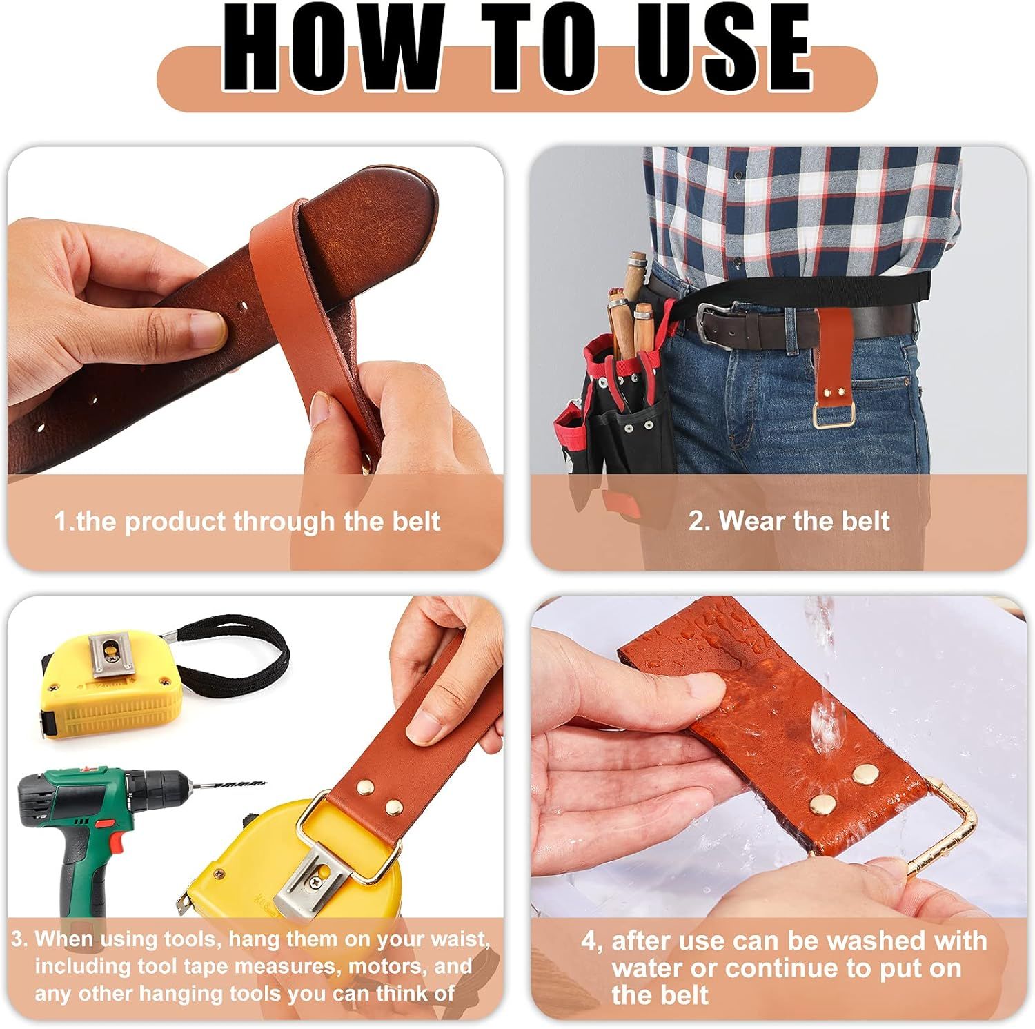 4 Pieces Leather Tape Measure Holder Belt Clip Measuring Tool Loop or Drills Impact Tools - Image 5