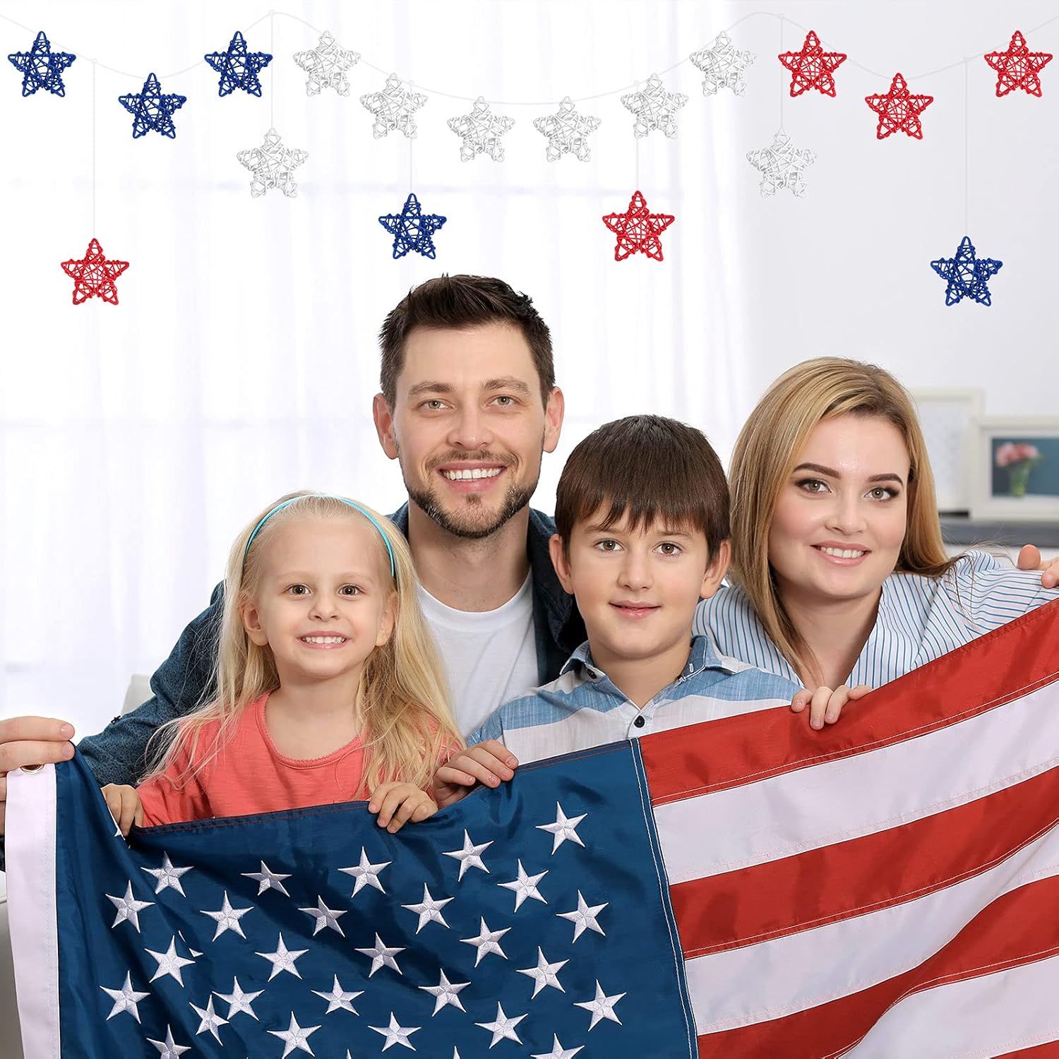 24 Pcs 4th o July Natural Rattan Stars Decoration 250th Anniversary Memorial Day Patriotic Red White Blue Wicker Rattan Stars or Vase Bowl iller Home DIY Crat Ornament Hanging Table Decor - Image 6