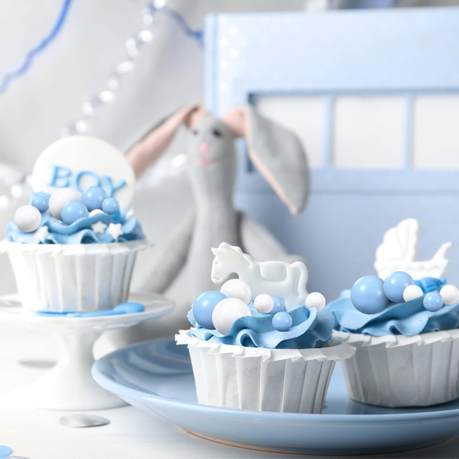 66 Pcs Ball Cake Topper Decorations Mini Balloon Sticks DIY Cake Picks Insert oam Balls or Graduation Wedding Party Birthday Decorating Supplies(Blue, White) - Image 2